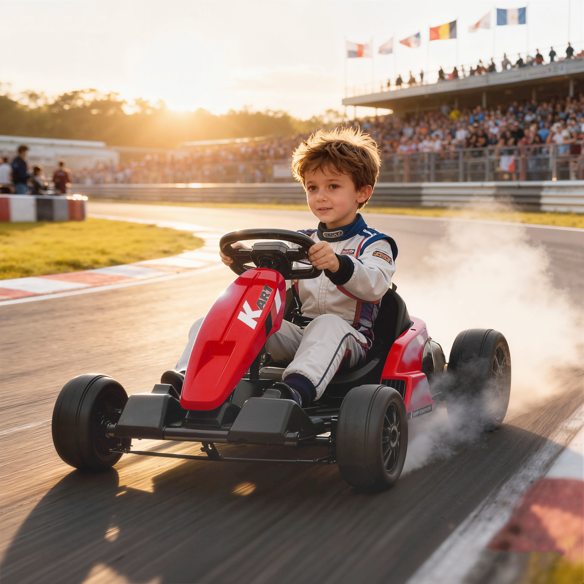 24V Elektrisches Go-Kart, Drift-Modus, verstellbarer Sitz, 5-Punkt-Sicherheitsgurt, Musikfunktion, 6-12 Jahre Rot