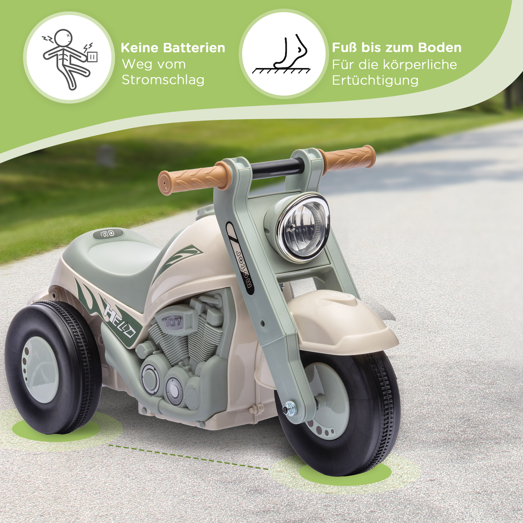 Rutschauto, Motorrad-Design, Musik und Seifenblasen, für 2-5 Jahre, Cremeweiß