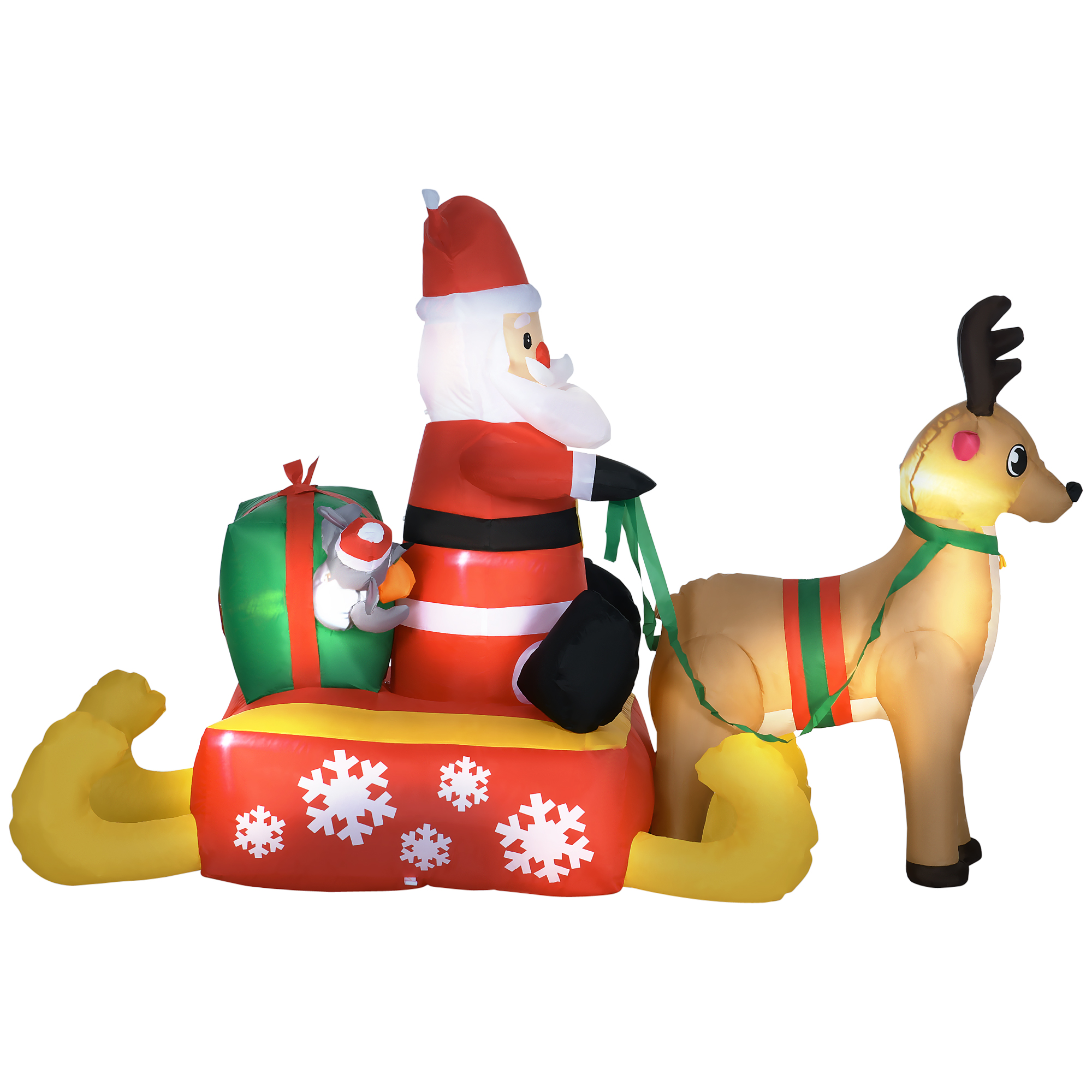 Aufblasbare Weihnachtsdeko, Weihnachtsmann mit Schlitten und Rentier, mit LED-Lichtern, für den Garten Aufblasbare Weihnachtsdeko, Weihnachtsmann mit Schlitten und Rentier, mit LED-Lichtern, für den Garten