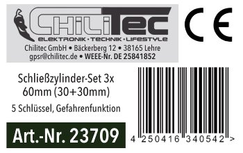 Schließzylinder-Set 3x 60mm (30+30mm), 5 Schlüssel, Not- & Gefahrenfunktion