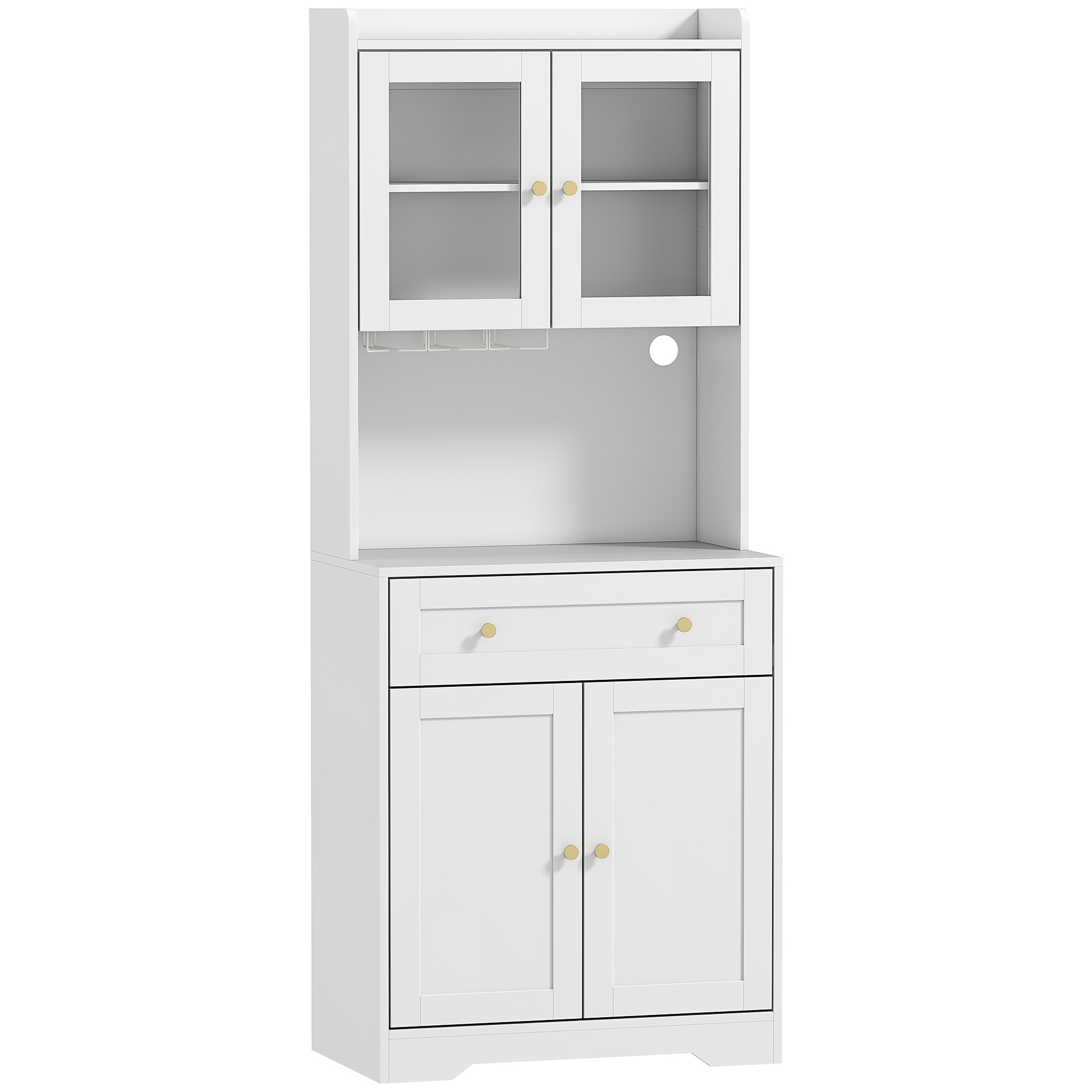 Küchenschrank mit Arbeitsfläche, Weinglashalter, Vorratsschrank für Küche, Esszimmer, 170 cm, MDF, Glas, Weiß