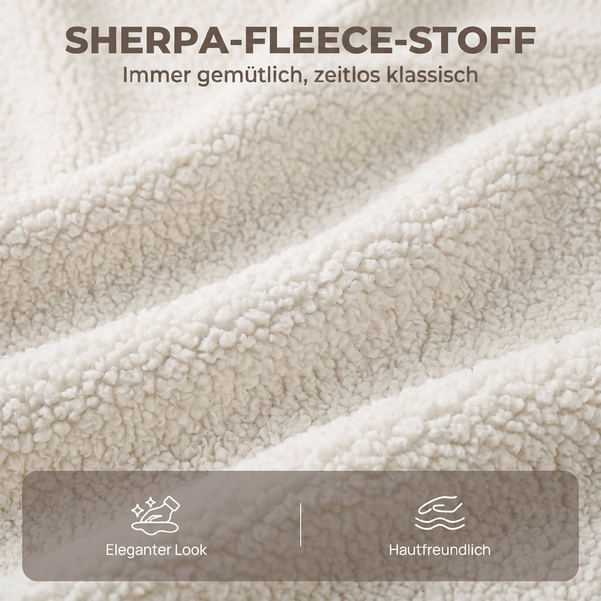Bürostuhl aus Sherpa-Fleece, Drehstuhl mit 360°-Drehfunktion, Wippfunktion, höhenverstellbar, mit PU-Rollen, cremeweiß