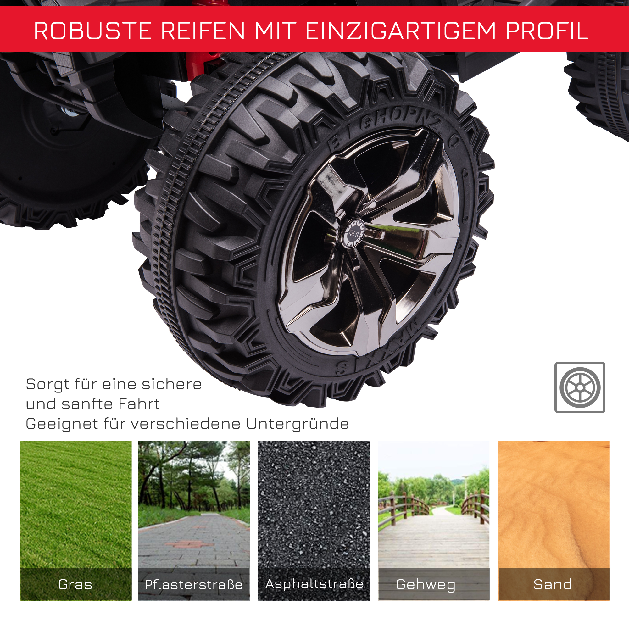 Elektro-Kinderquad, 3-8 km/h, 45 Min. Betriebszeit, LED-Scheinwerfer, Musikplayer mit USB, für Kinder 3 bis 5 Jahre