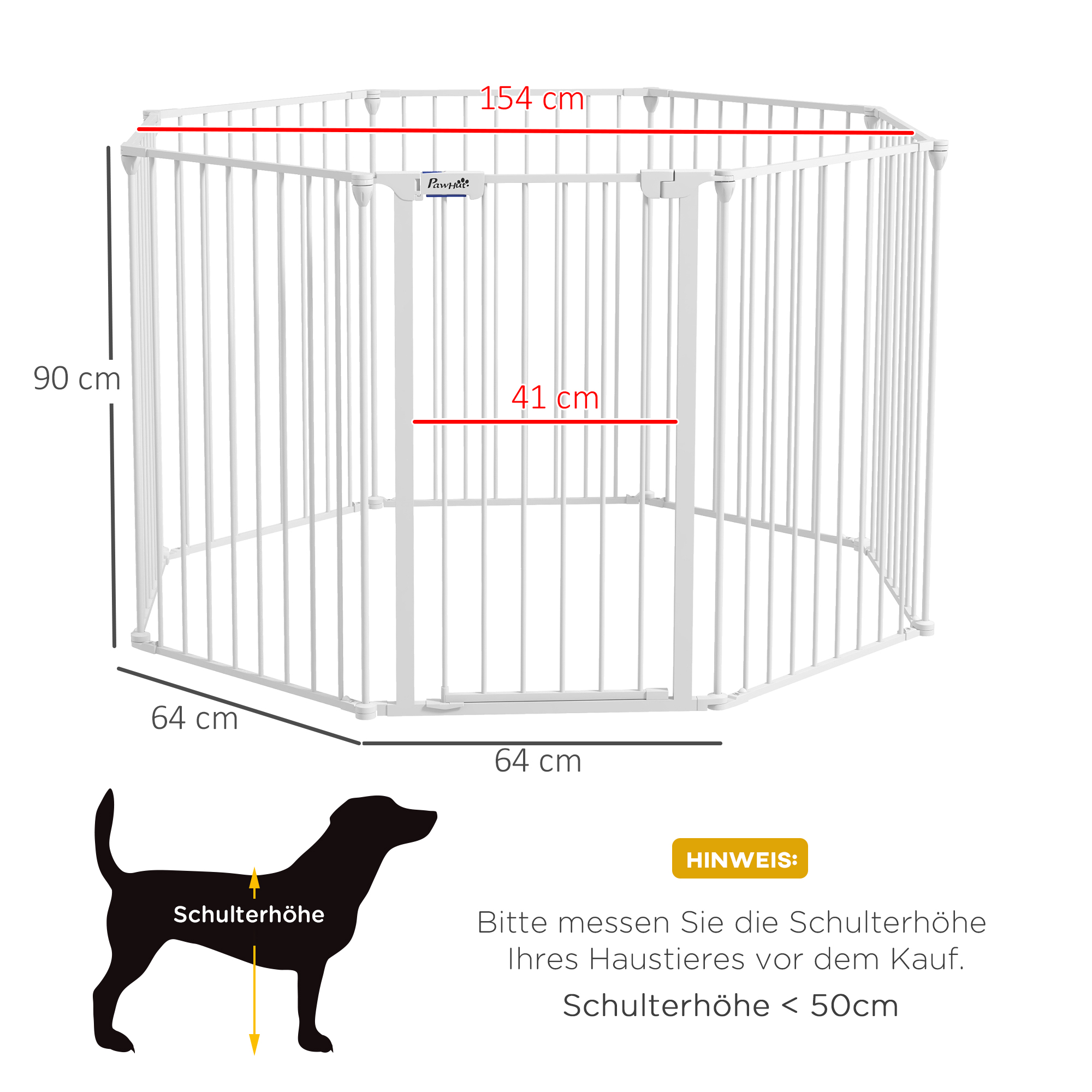 2-in-1 Welpenauslauf und Absperrgitter, 8 Paneele, verriegelbare Tür, Stahl, 90 cm Höhe, weiß