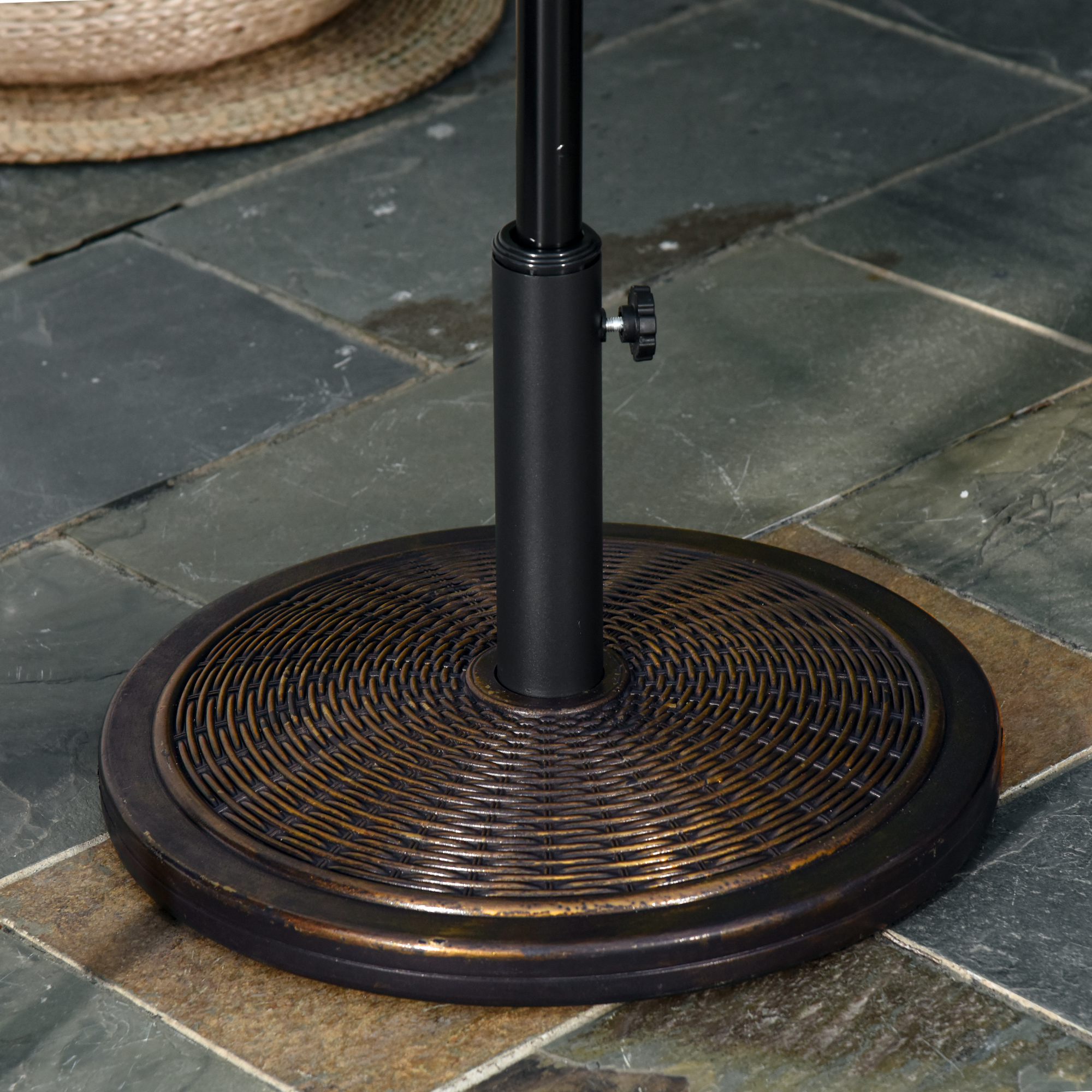 Sonnenschirmständer aus Zement 14kg Rund Schirmständer mit Rattanoptik für Sonnenschirm 35mm/38mm/48mm Rohrdurchmesser