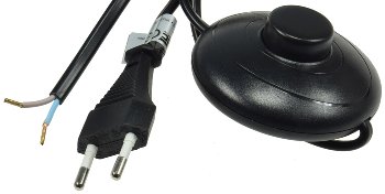 Netzkabel mit Fußschalter, blanke Enden, 2m lang, schwarz