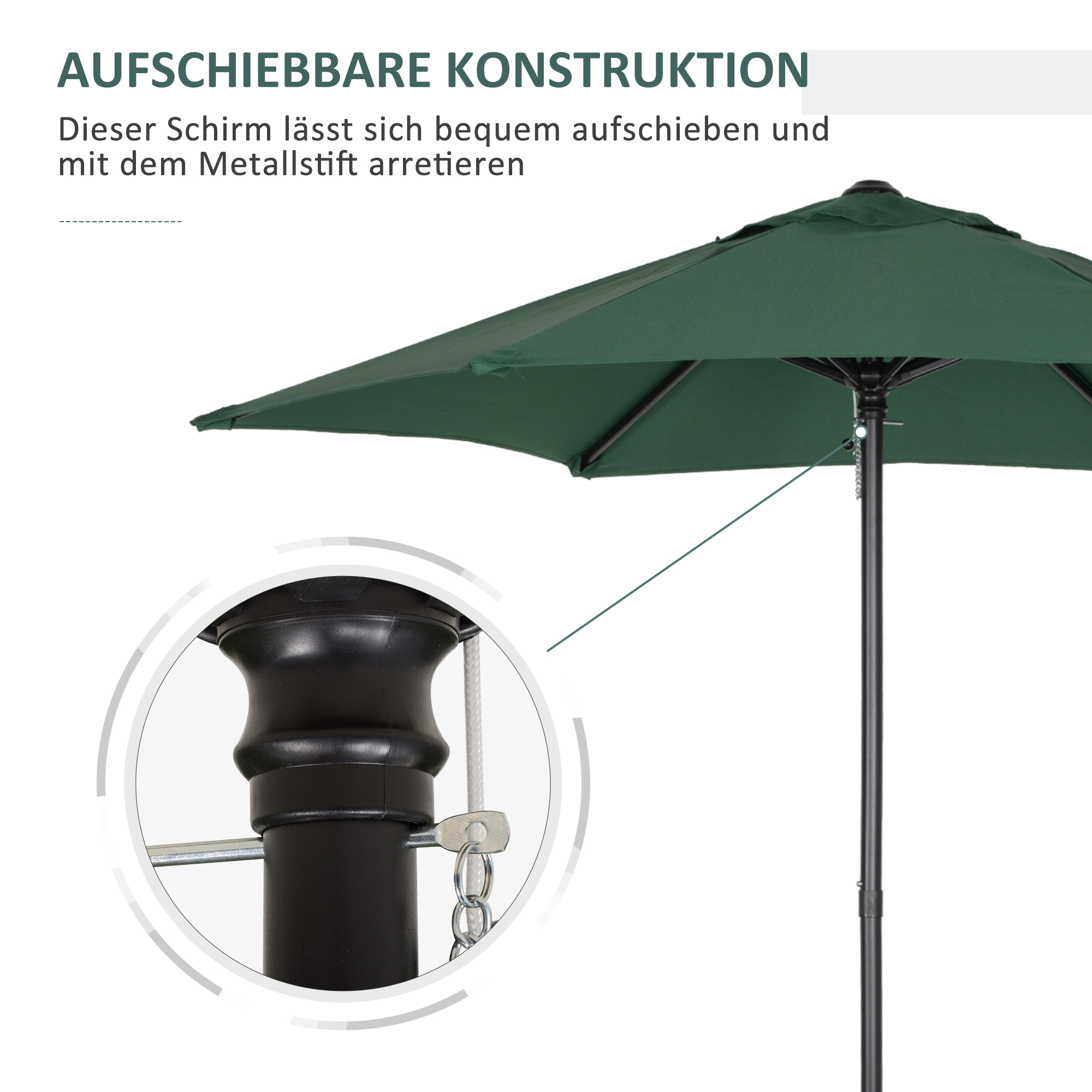 Sonnenschirm Ø196 cm, sechseckig Balkonschirm für Strand Balkon Garten, Grün
