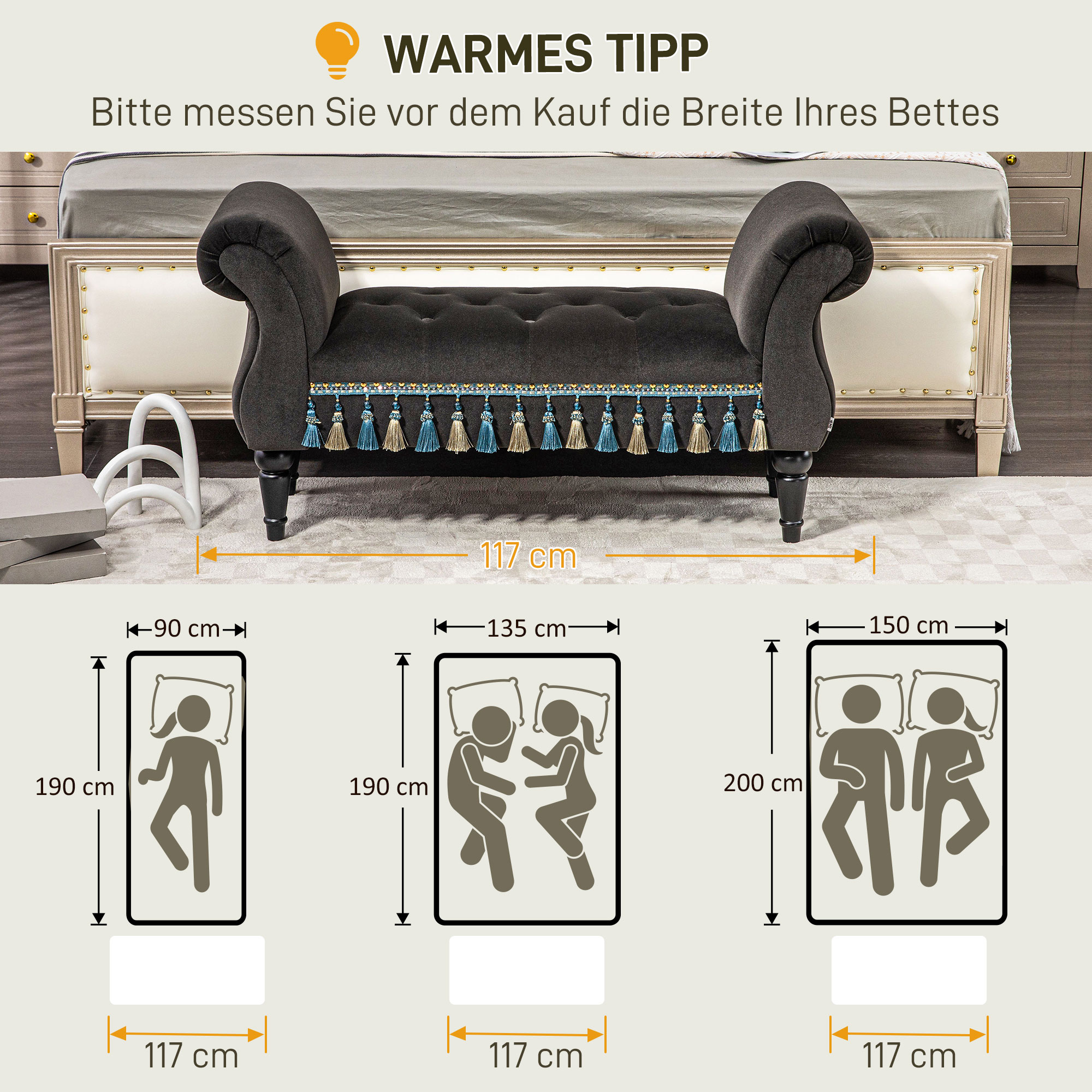 Polsterbank, Sitzbank, Vintage-Design, bis 150 kg, 117x40x58 cm, Dunkelgrau