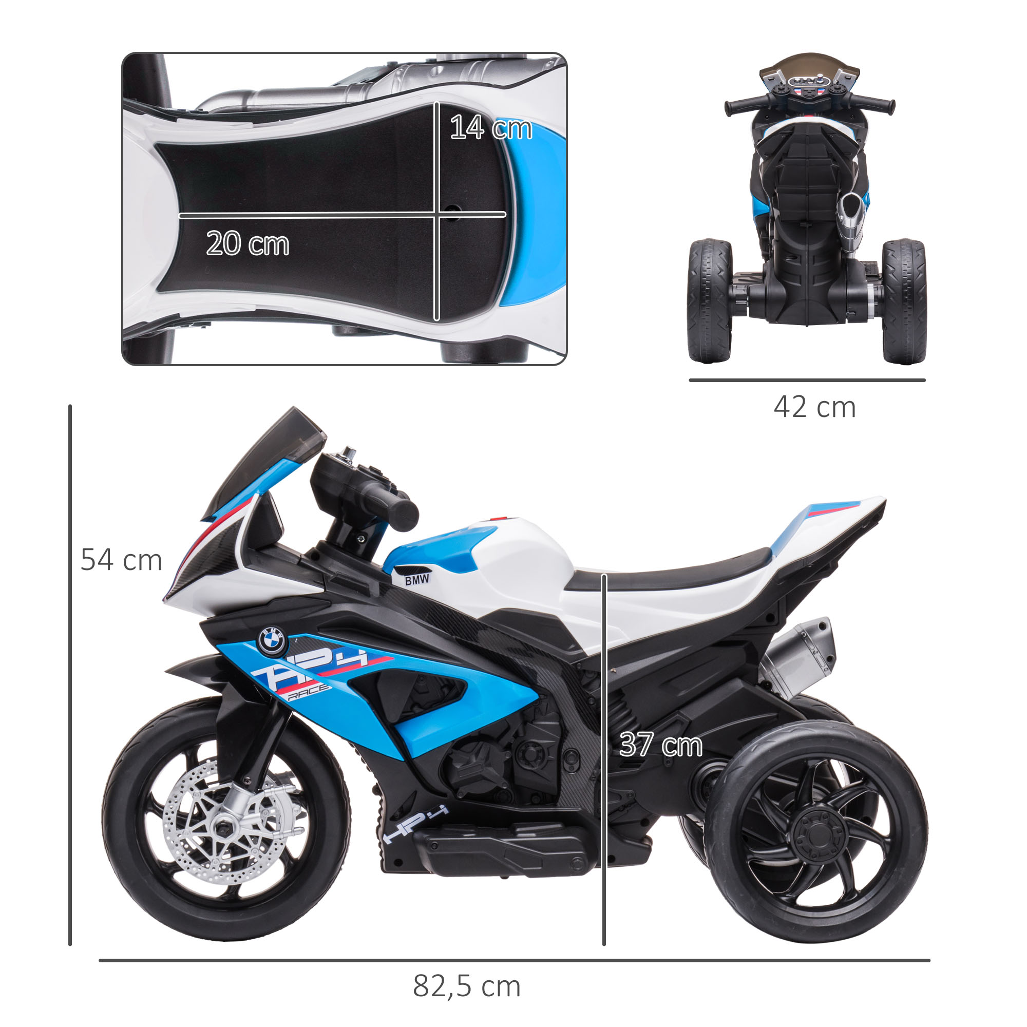 Kindermotorrad, Elektromotorrad, Scheinwerfer, 3 Musikmodi, für Kinder 1,5-5 Jahre, Blau, 82,5 x 42 x 54cm