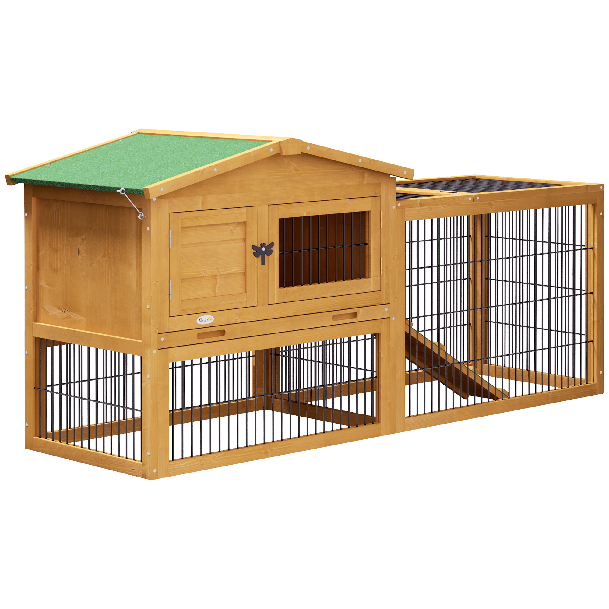 Hasenstall 2 Ebenen Kaninchenstall Tannenholz Winterfest Doppelstockhaus mit Freilaufgehege Rampe 150x52x68 cm Gelb Hasenstall 2 Ebenen Kaninchenstall Tannenholz Winterfest Doppelstockhaus mit Freilaufgehege Rampe 150x52x68 cm Gelb