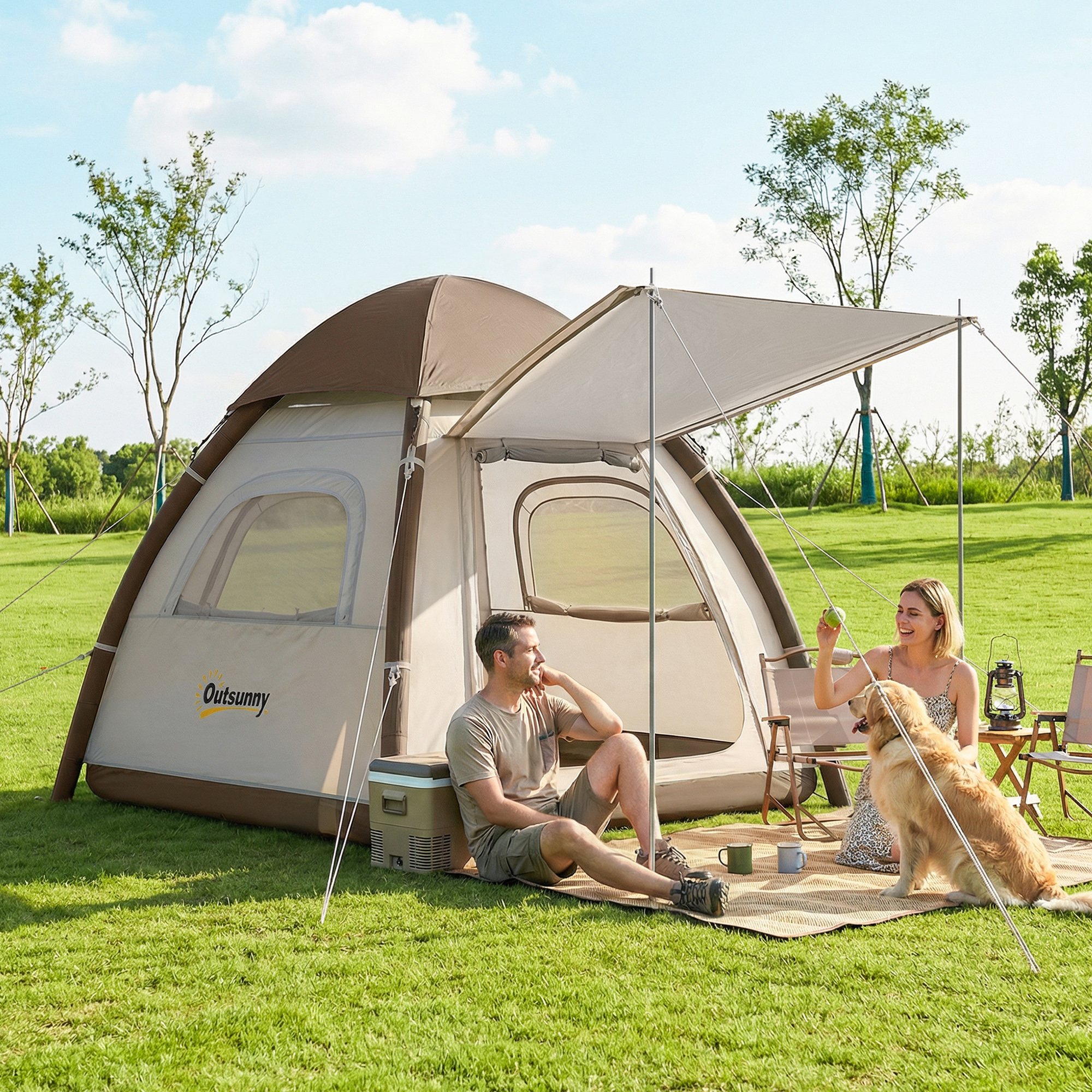 aufblasbares Zelt 3 Personen Schneller Aufbau Outdoor Camping Zelt mit Luftpumpe Meshfenster abnehmbar Dach