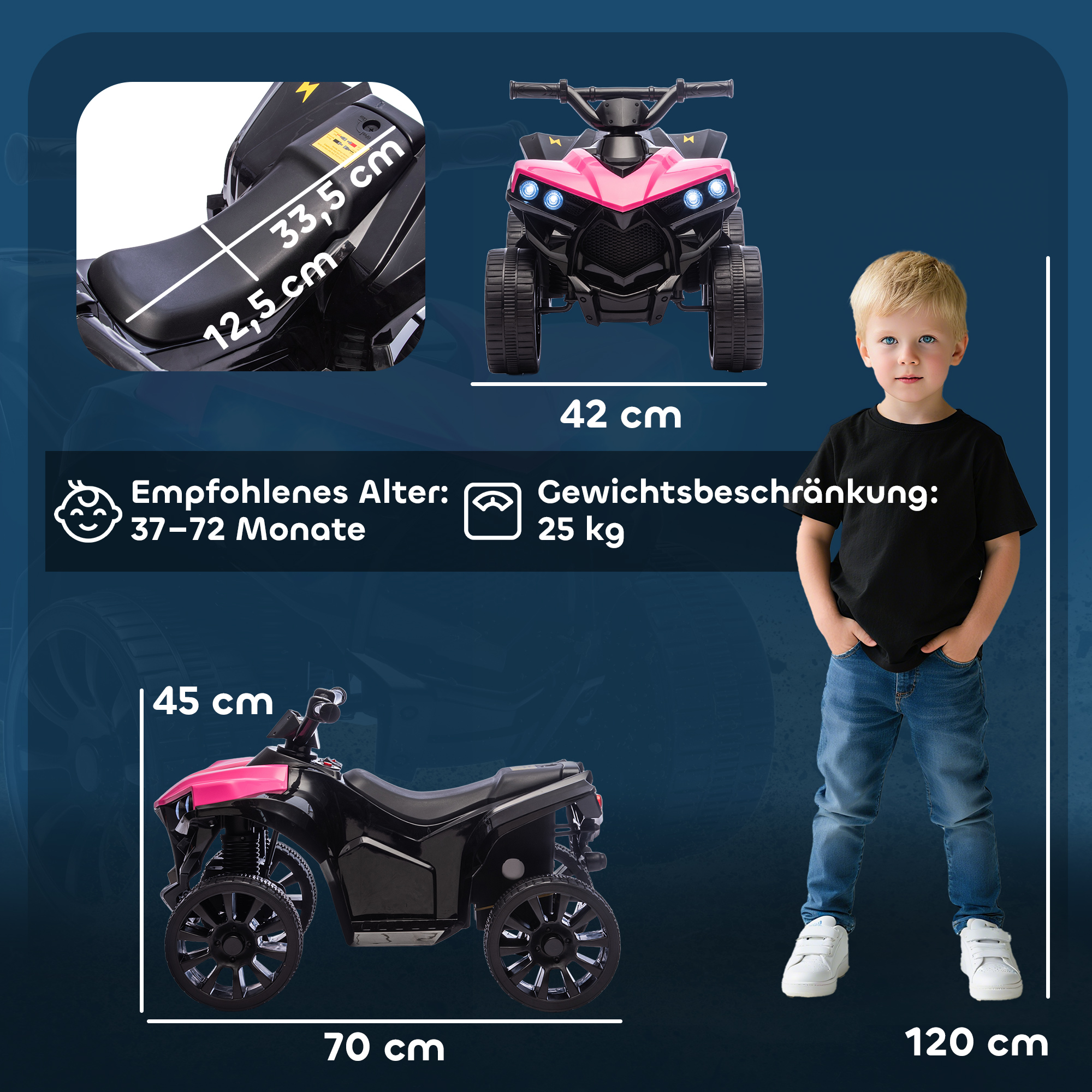 Kinder Quad Elektro 6V Kinderquad mit Vorwärts-, Rückwärtsfunktion, Musik, LED-Scheinwerfer Rosa