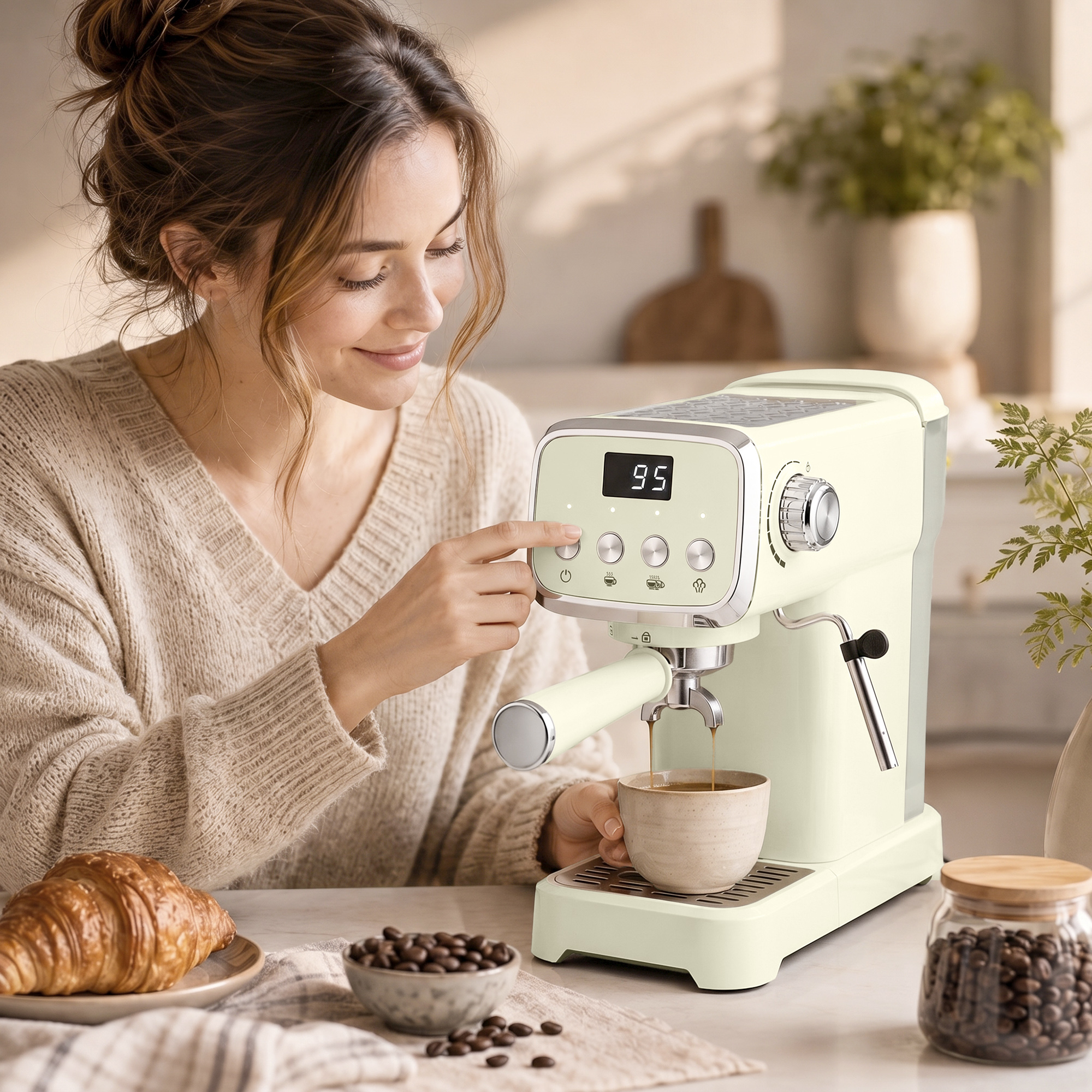 Siebträgermaschine 20 Bar Espressomaschine mit Milchaufschäumer und 1,2L abnehmbaren Wassertank für Espresso