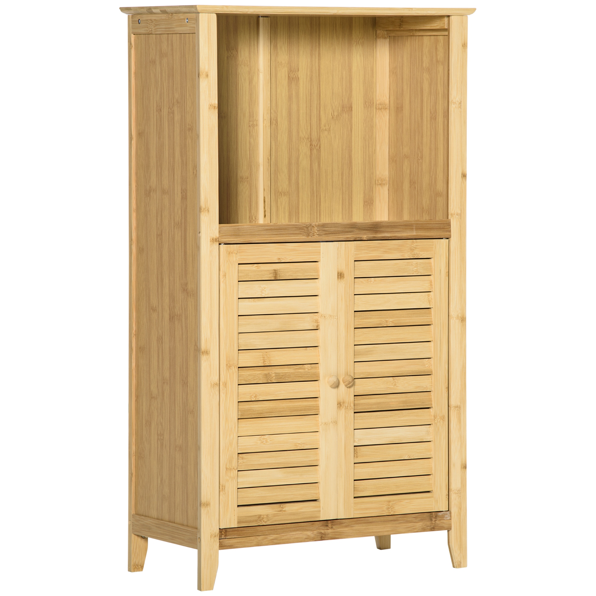 Badezimmerschrank Badschrank Standregal mit 2 Lamellentüren, offenem Regal, Bambus, Aufbewahrungsschrank Schrank für Badezimmer, Wohnzimmer 50 x 25,5 x 92cm Natur Badezimmerschrank Badschrank Standregal mit 2 Lamellentüren, offenem Regal, Bambus, Aufbewahrungsschrank Schrank für Badezimmer, Wohnzimmer 50 x 25,5 x 92cm Natur