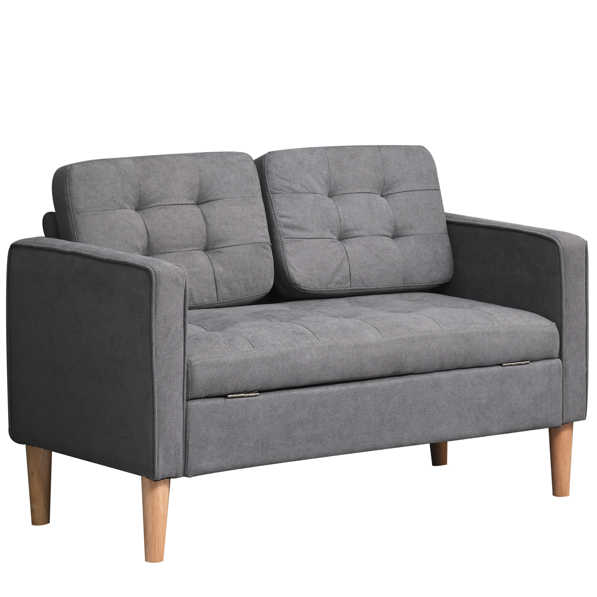 2 Sitzer Sofa, Couch mit Stauraum, Holzbeine, gepolstertes Polstersofa mit Samtoptik für Wohnzimmer, Schlafzimmer, 117x 62 x 78 cm, Grau