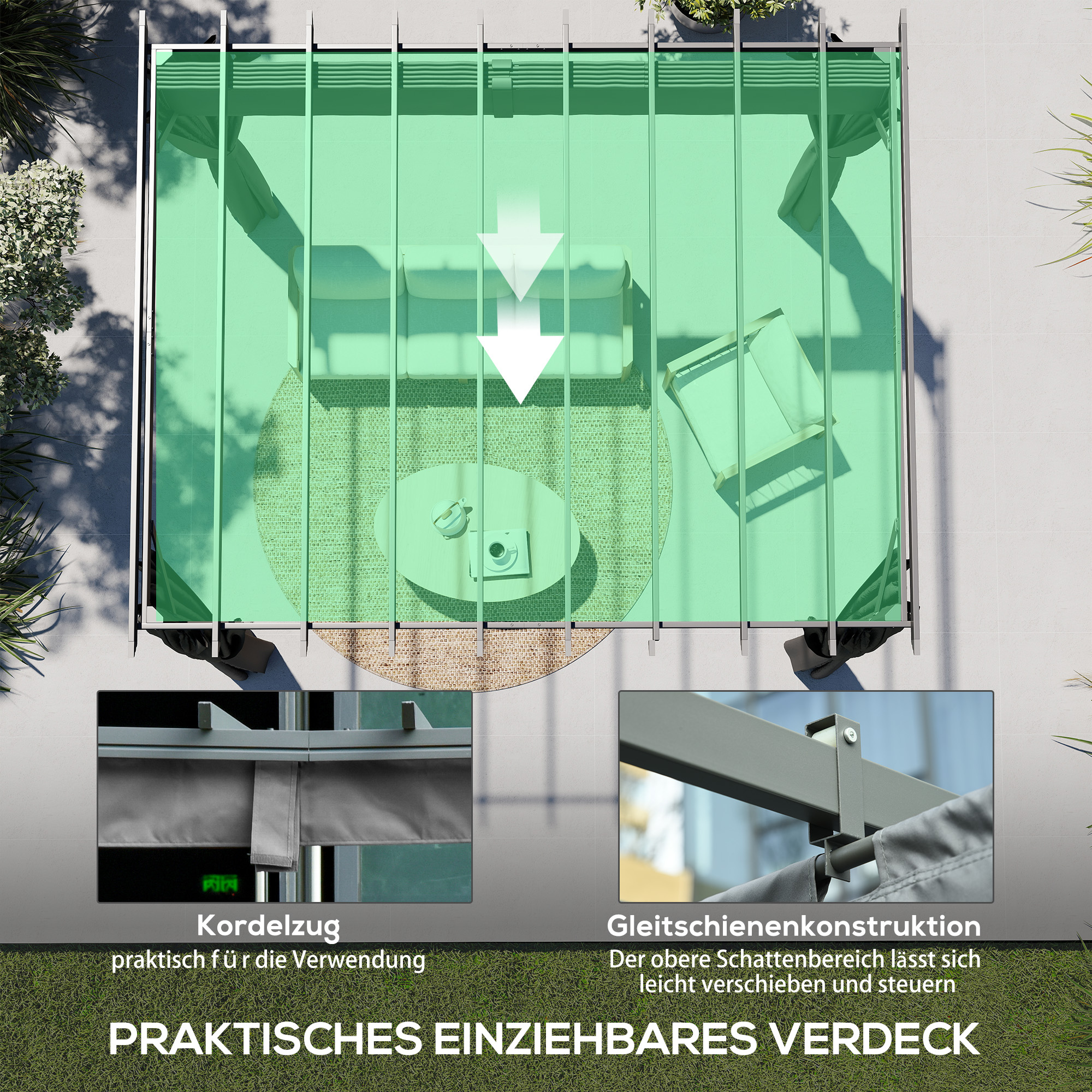 Pergola ca. 3,6x3 m Garten Pavillon Terrassenüberdachung aus Aluminium Gartenpavillon mit verstellbares Dach Dunkelgrau