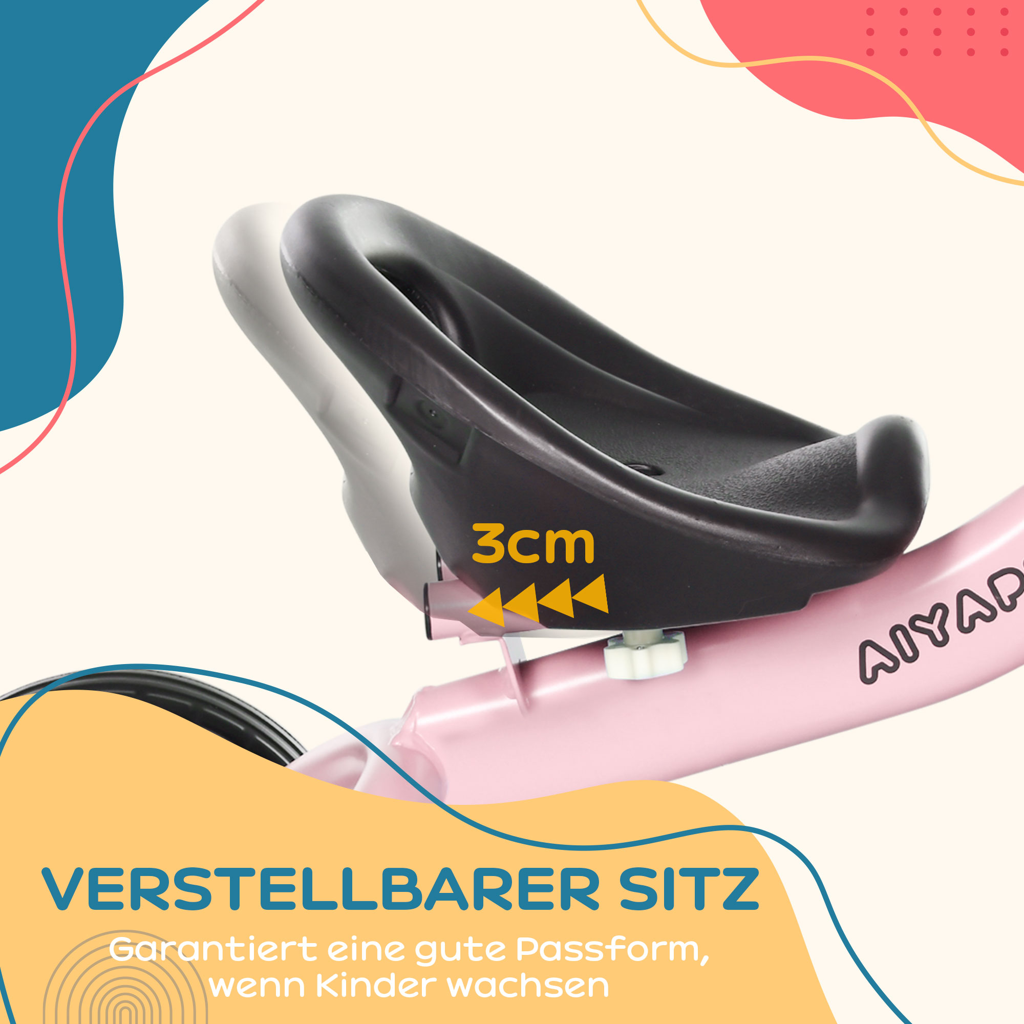 Dreirad für Kinder 2-5 Jahre, höhenverstellbarer Sitz, Klingel, Fahrradkorb, Metallrahmen, Rosa