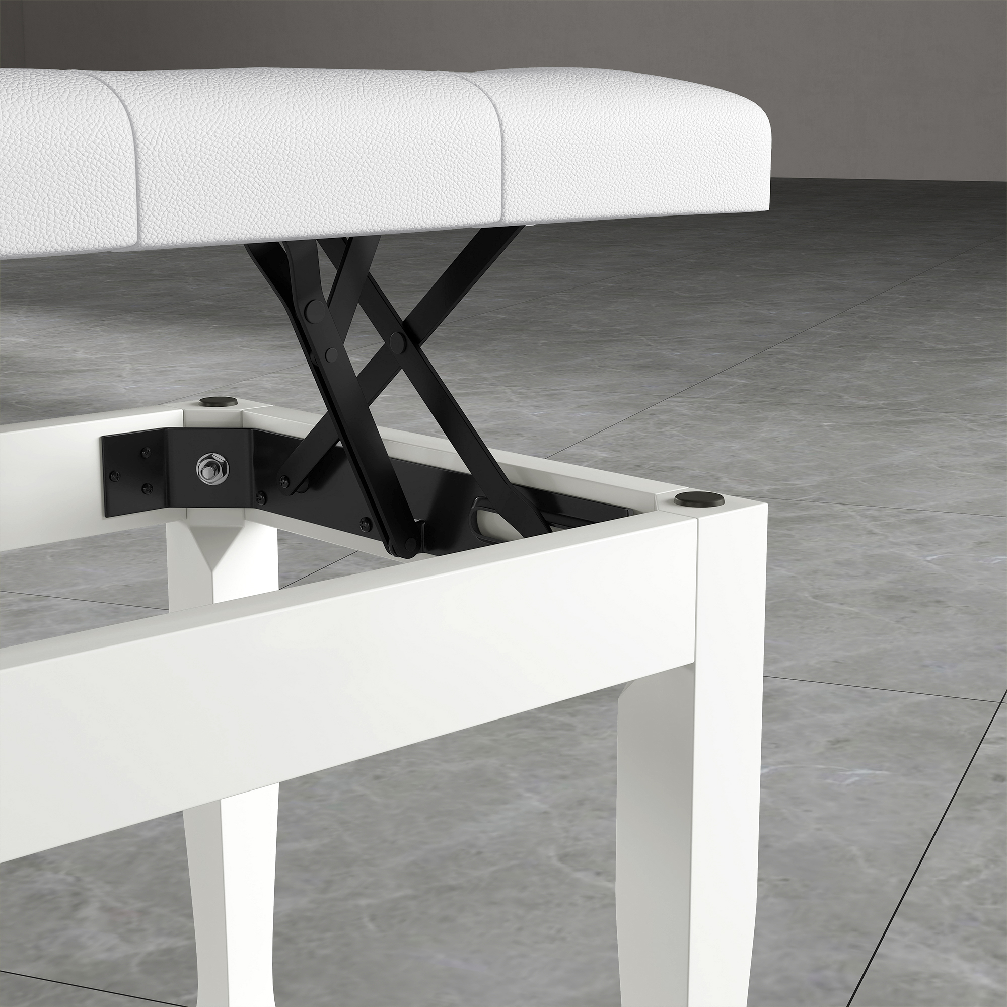 Klavierhocker Höhenverstellbar Klavierbank, Pianobank mit Kunstleder Kissen für Piano Keyboard 64 x 35 x 45-55 cm Weiß