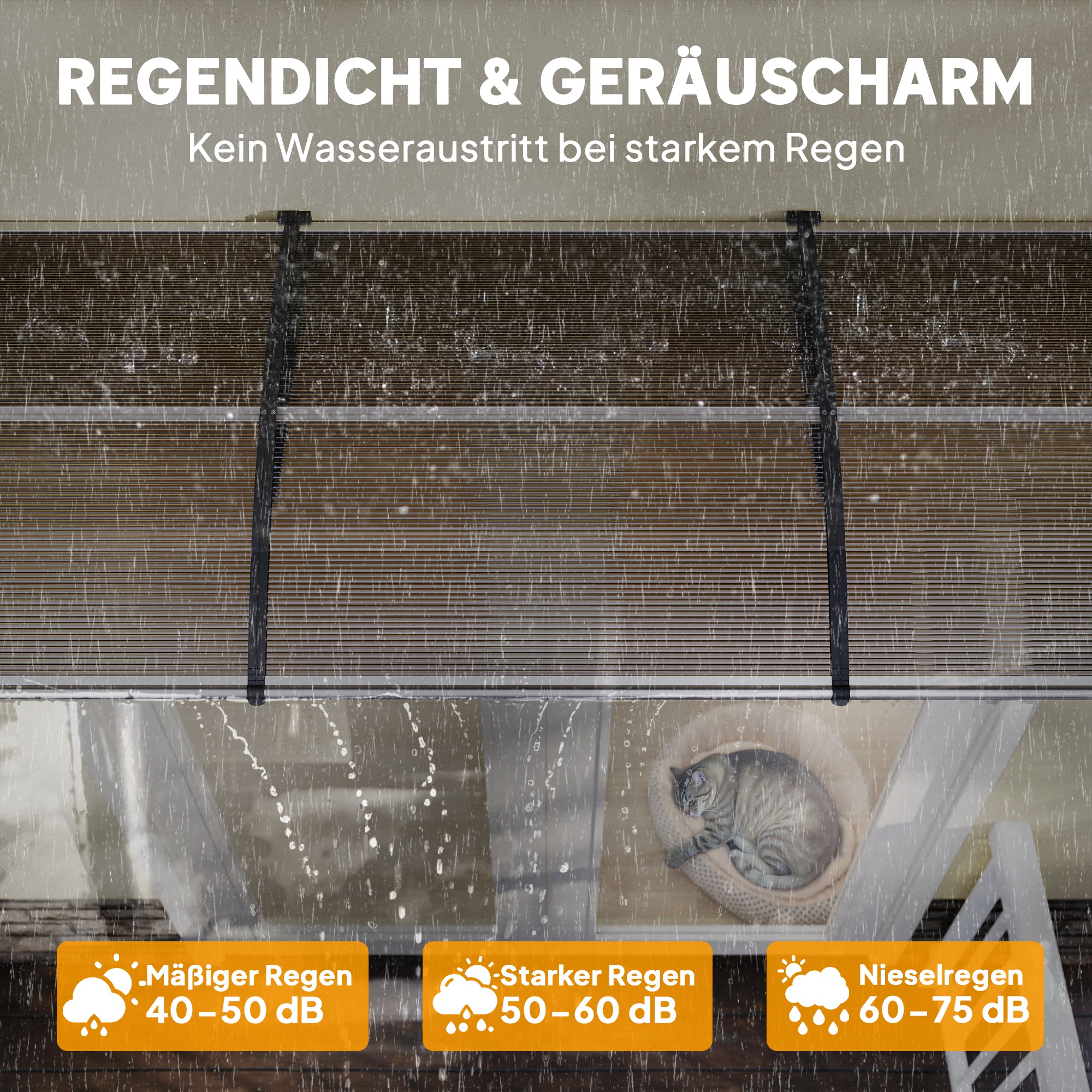 Vordach für Haustür/Fenster, wetterfest, Braun, Aluminium-Verbindungstangen/Polycarbonat, 303x96x27cm, Schwarz
