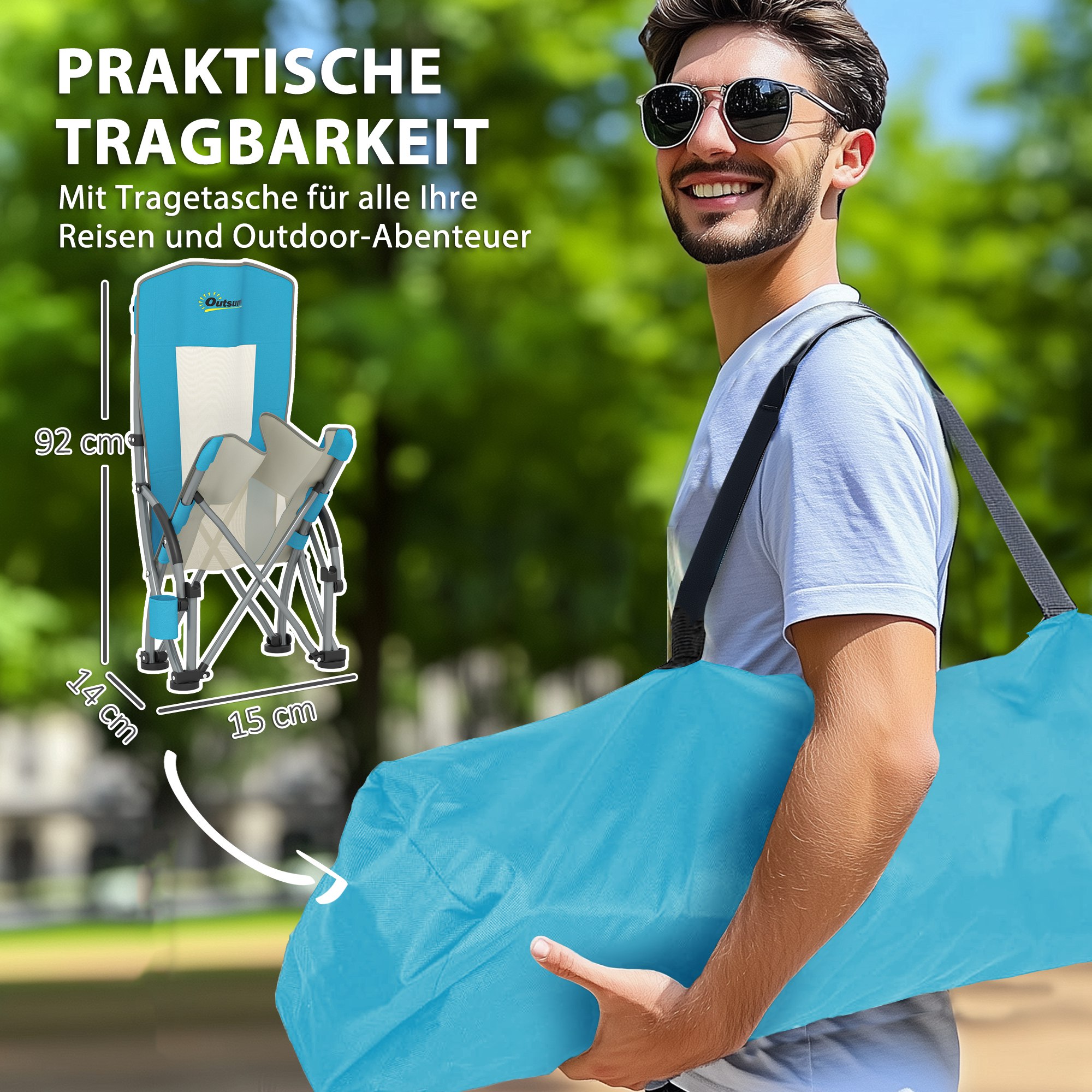 2er Set Campingstühle klappbar Campingstuhl mit Getränkehalter Netzrückenlehne bis 120 kg Blau