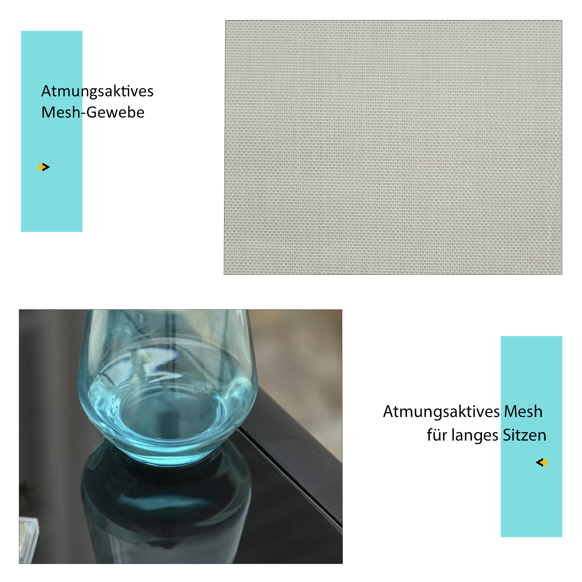 3-tlg. Gartenliegen-Set, 2 Sonnenliegen & 1 Beistelltisch, Metallrahmen, Grau+Schwarz