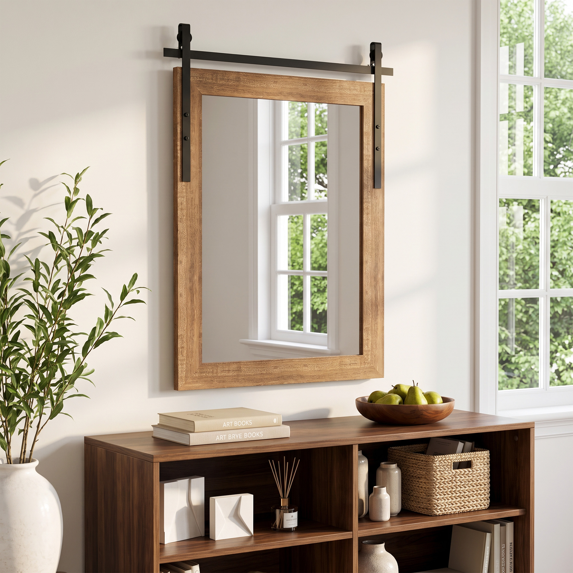 rechteckiger Wandspiegel dekorativ für Wohnzimmer Hängespiegel 86,5 x 61 cm Hellbraun