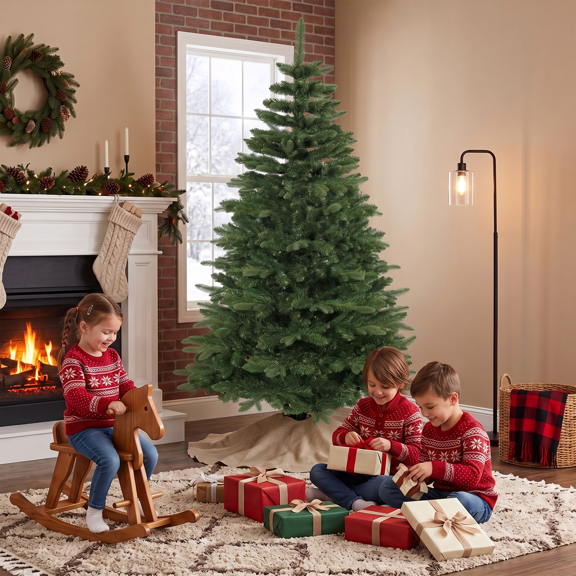 künstlicher Weihnachtsbaum 180 cm, Edeltanne, voll mit Klappästen, 961 Spitzen, faltbarer Holzständer, Grün