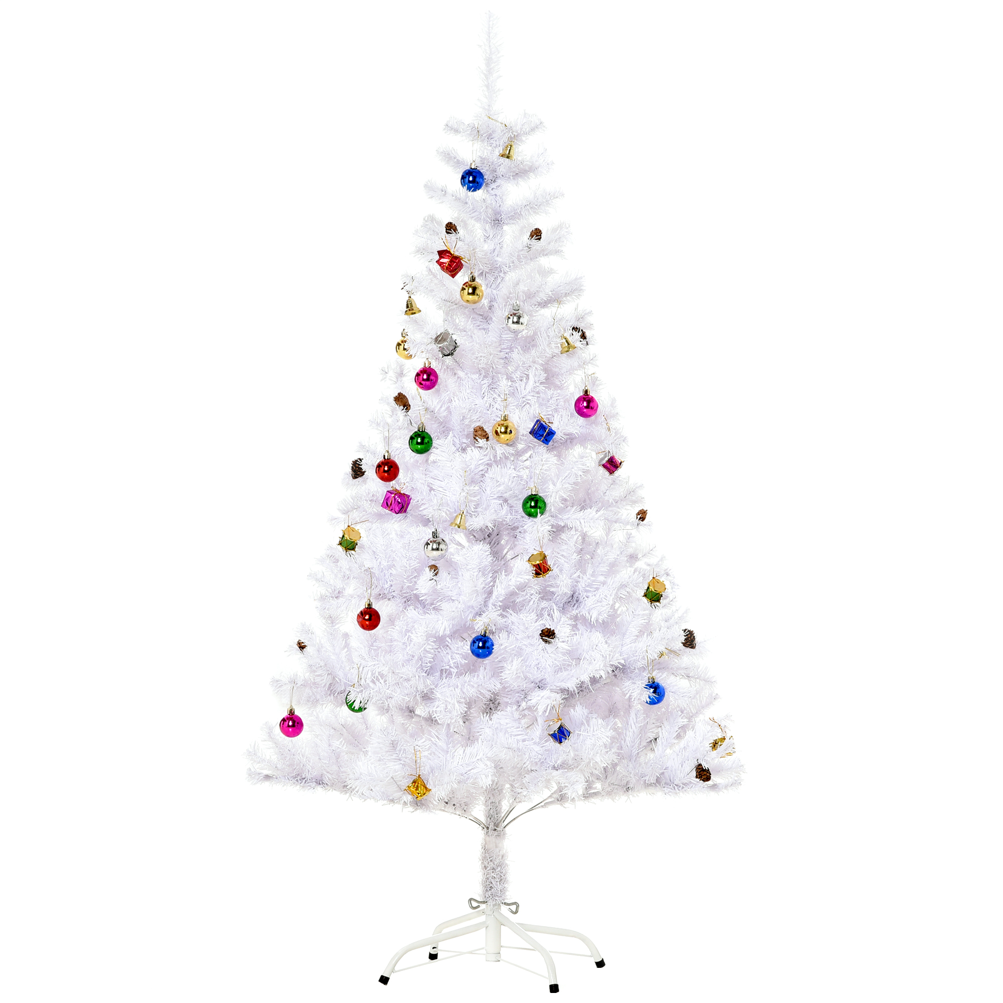 Künstlicher Weihnachtsbaum 150 cm künstlich Tannenbaum mit Kugeln, Glocken, Trommeln, Geschenkboxen, Christbaum mit 680 Spitzen, 12 Tannenzapfen Weihnachtsdeko inkl, Metallständer für drinnen Weihnachtsbaum 150 cm künstlich Tannenbaum mit Kugeln, Glocken, Trommeln, Geschenkboxen, Christbaum mit 680 Spitzen, 12 Tannenzapfen Weihnachtsdeko inkl, Metallständer für drinnen