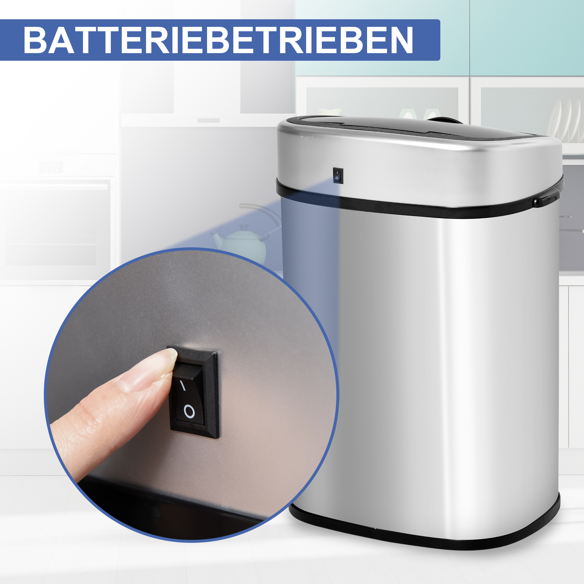 Mülleimer mit Sensor 48L Automatik Abfalleimer mit Bewegungssensor, Wasserdichter Abfallbehälter aus Edelstahl für Küche, Büro, Schlafzimmer Silber