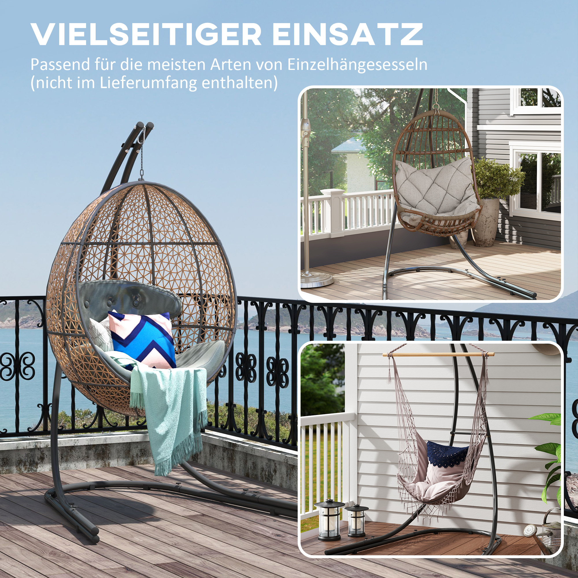 Gestell für Hängesessel in C-Form Metall Ständer mit Sockel für Hängesitz bis 150kg Schwarz