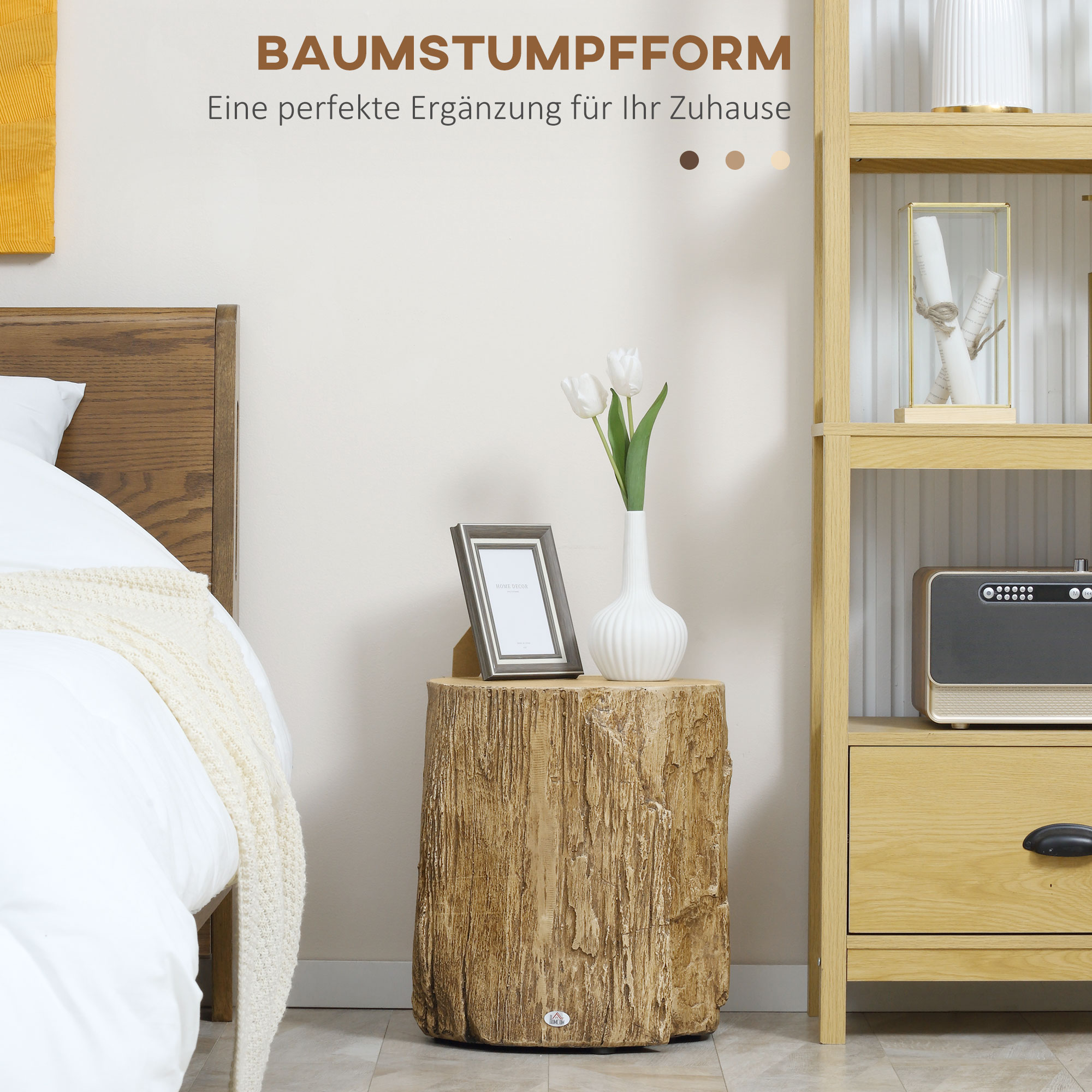 Beistelltisch Baumstumpf-Optik Nivillierfüße 37 cm x 37 cm x 43 cm Beton Braun