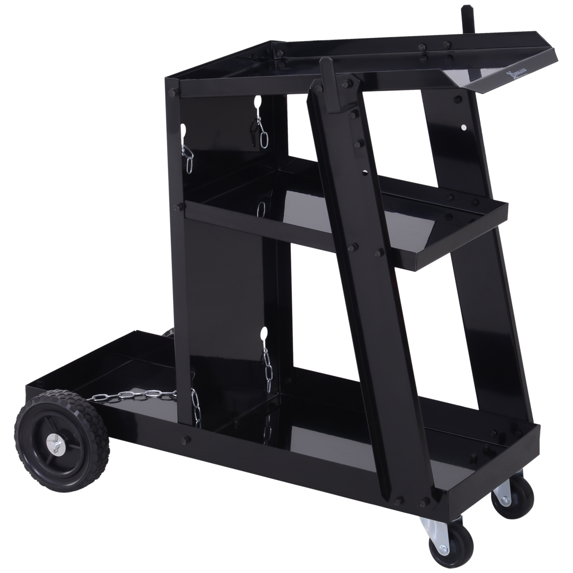 Schweißwagen, 3 Ablagen, Sicherheitskette, 4 Räder, Stahl, 71 x 39 x 70cm, Schwarz Schweißwagen, 3 Ablagen, Sicherheitskette, 4 Räder, Stahl, 71 x 39 x 70cm, Schwarz
