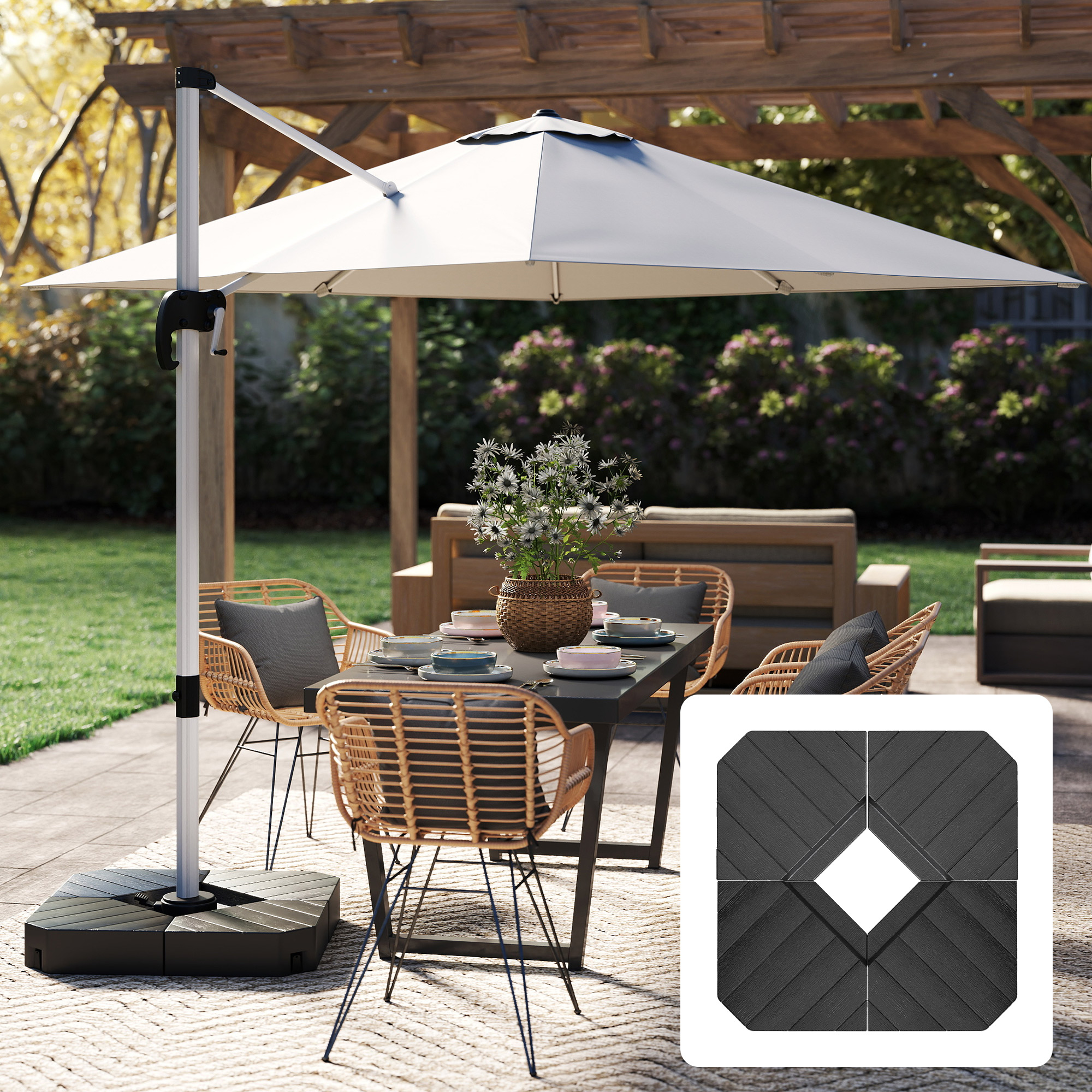 Basisgewichte für Sonnenschirmständer, mit Wasser und Sand befüllbar, Kunststoff, 80L x 80B x 13H cm, Schwarz