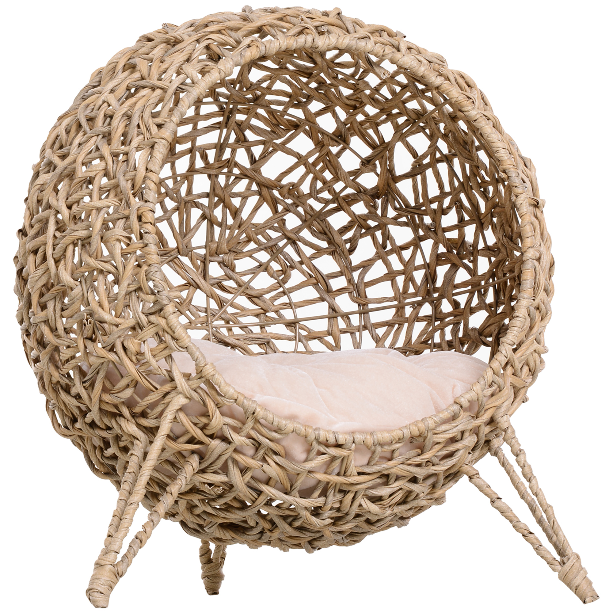 Katzenhaus aus Rattan mit Kissen Katzenschlafplatz Katzenhöhle mit erhöhten Füßen Natur Ø52 x 58 cm Katzenhaus aus Rattan mit Kissen Katzenschlafplatz Katzenhöhle mit erhöhten Füßen Natur Ø52 x 58 cm