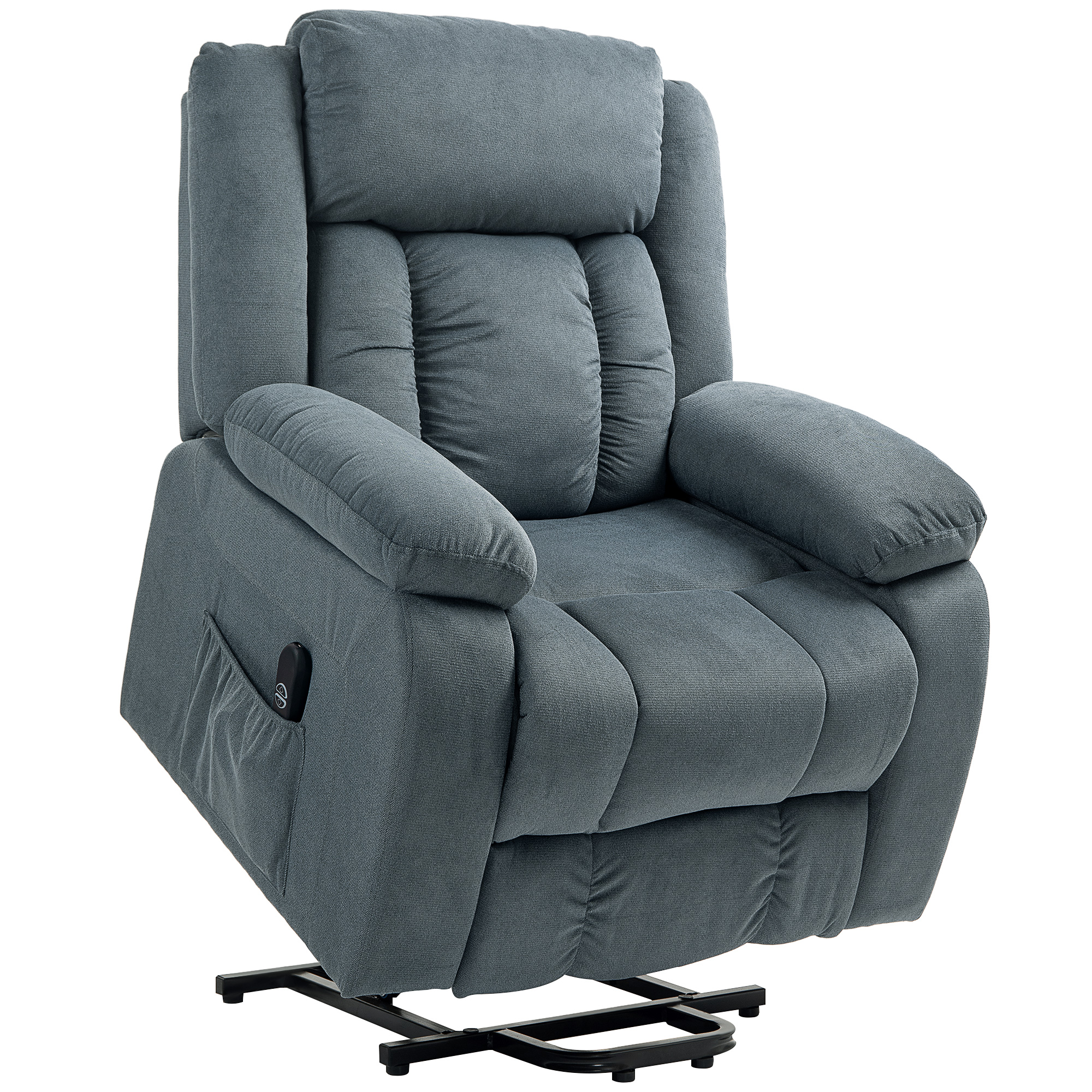 Aufstehsessel mit weichem Bezug, Recliner-Sessel mit Fernbedienung und Seitentaschen, Grau