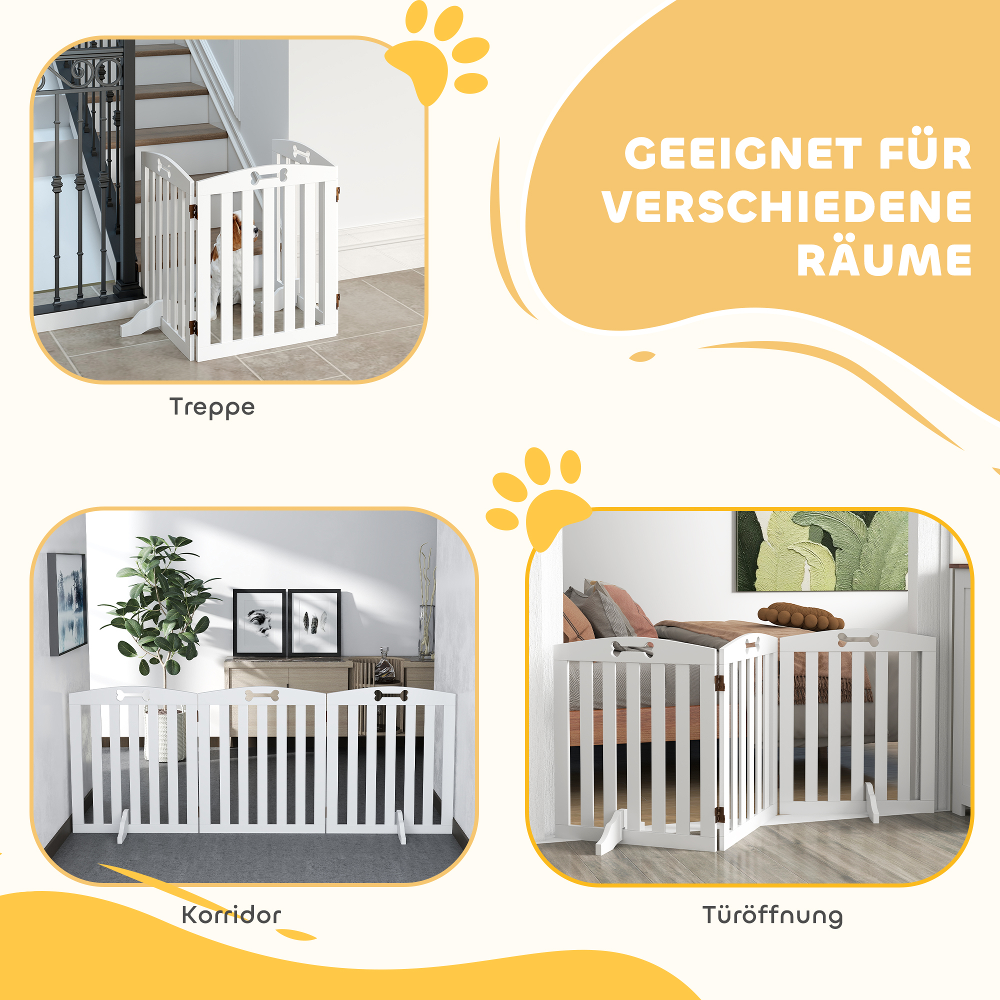 Freistehendes Hundegitter mit Stützfüßen, für Türrahmen, Flur, Treppe, 155 x 30 x 61 cm, Weiß