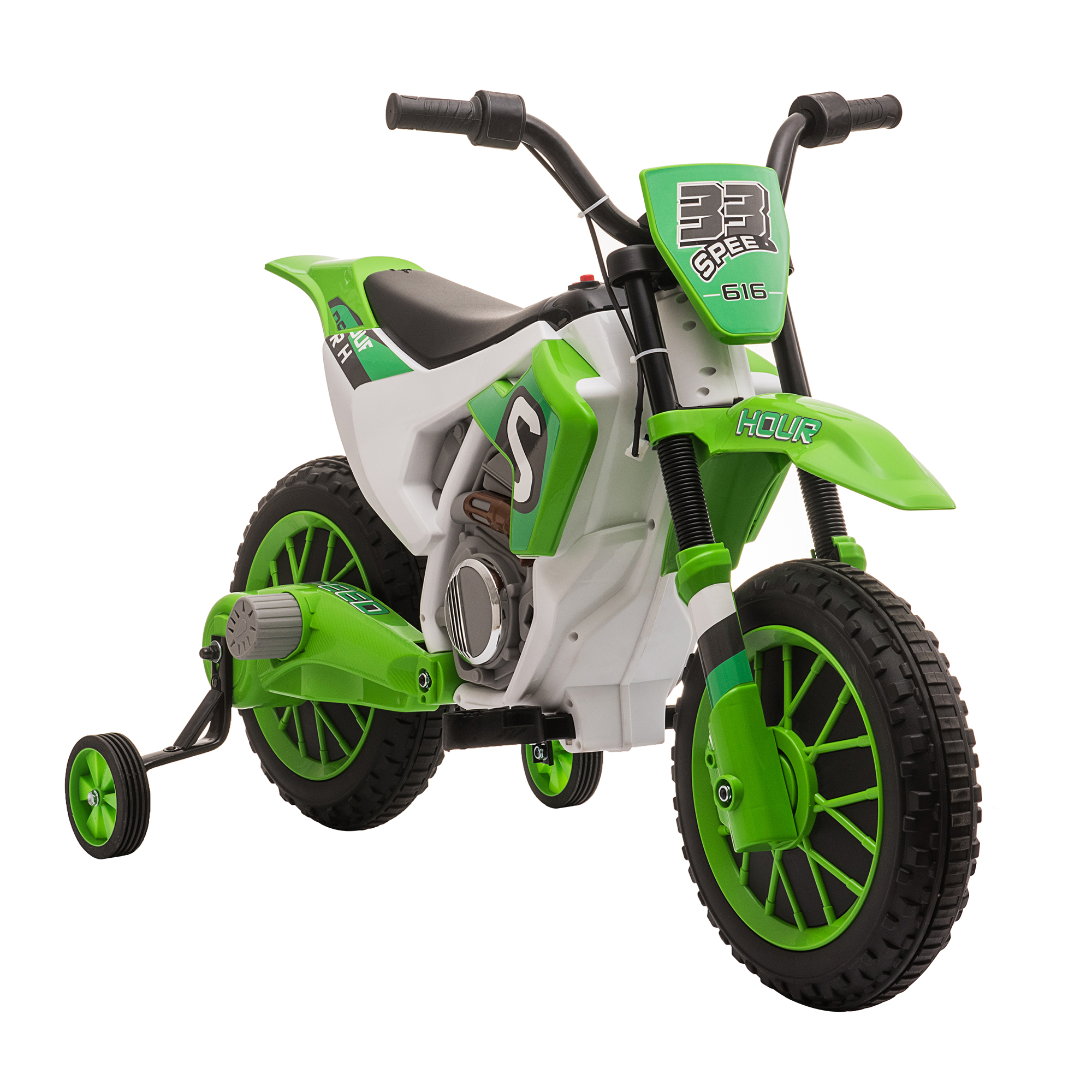 Kindermotorrad, mit Stützrädern, ab 3 Jahre, grün & weiß