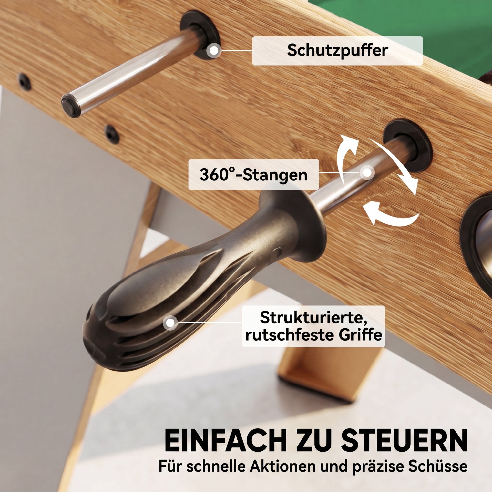 Tischkicker Kickertisch inkl 22 Kicker 2 Bälle Rutschfest Griffe Punktezähler Schräge Beine 121x87x77cm Naturholz