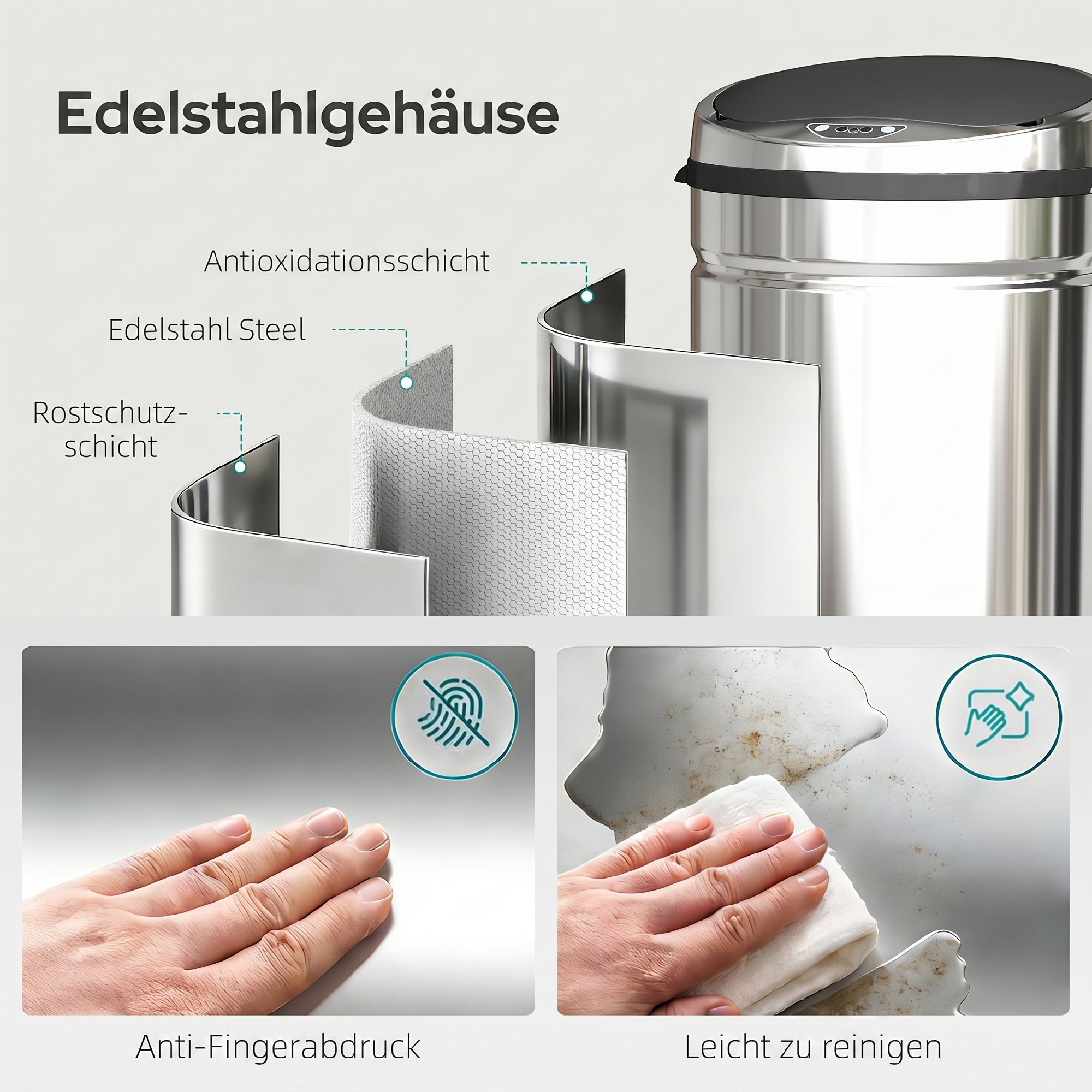 50 L Sensor Mülleimer, Automatischer Abfalleimer, Rostfreier Kücheneimer mit Infrarotsensor, für Küche, Esszimmer