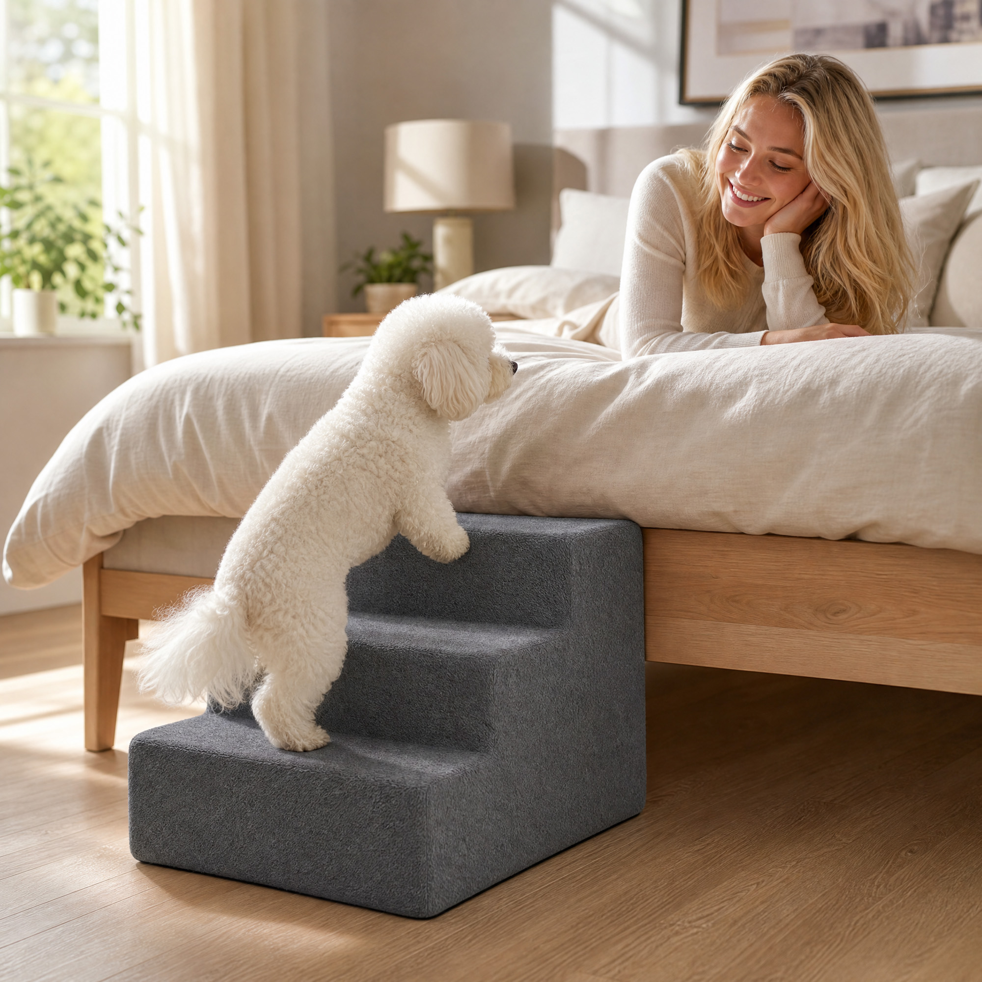 Hundetreppe 3-Stufig Abnehmbarer Bezug Für Kleine Hunde 35 cm Dunkelgrau