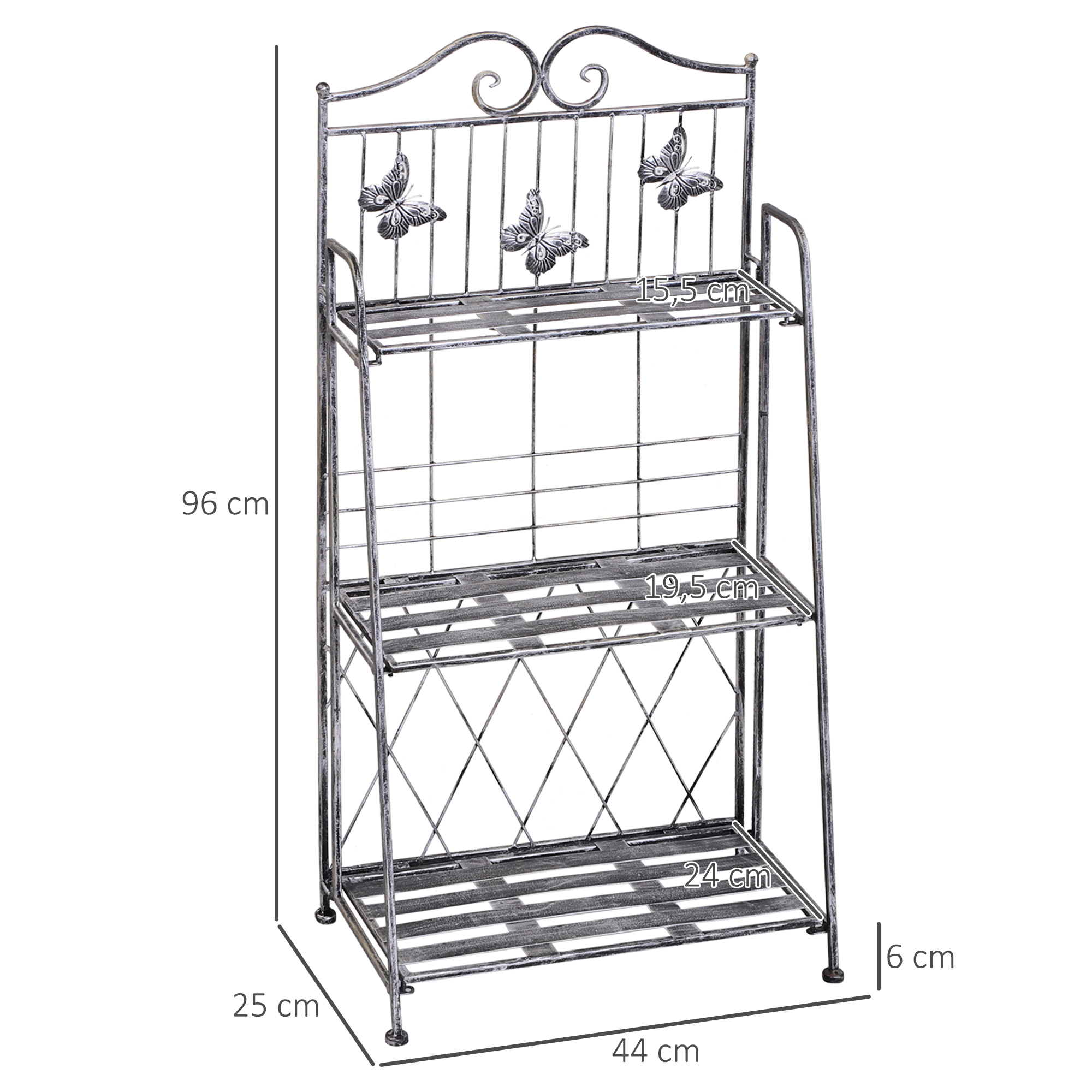 Pflanzregal Pflanzenständer Blumenregal Blumenständer Blumentreppe Gartenregal 3 Ebenen Metall Silbergrau 44 x 25 x 96 cm
