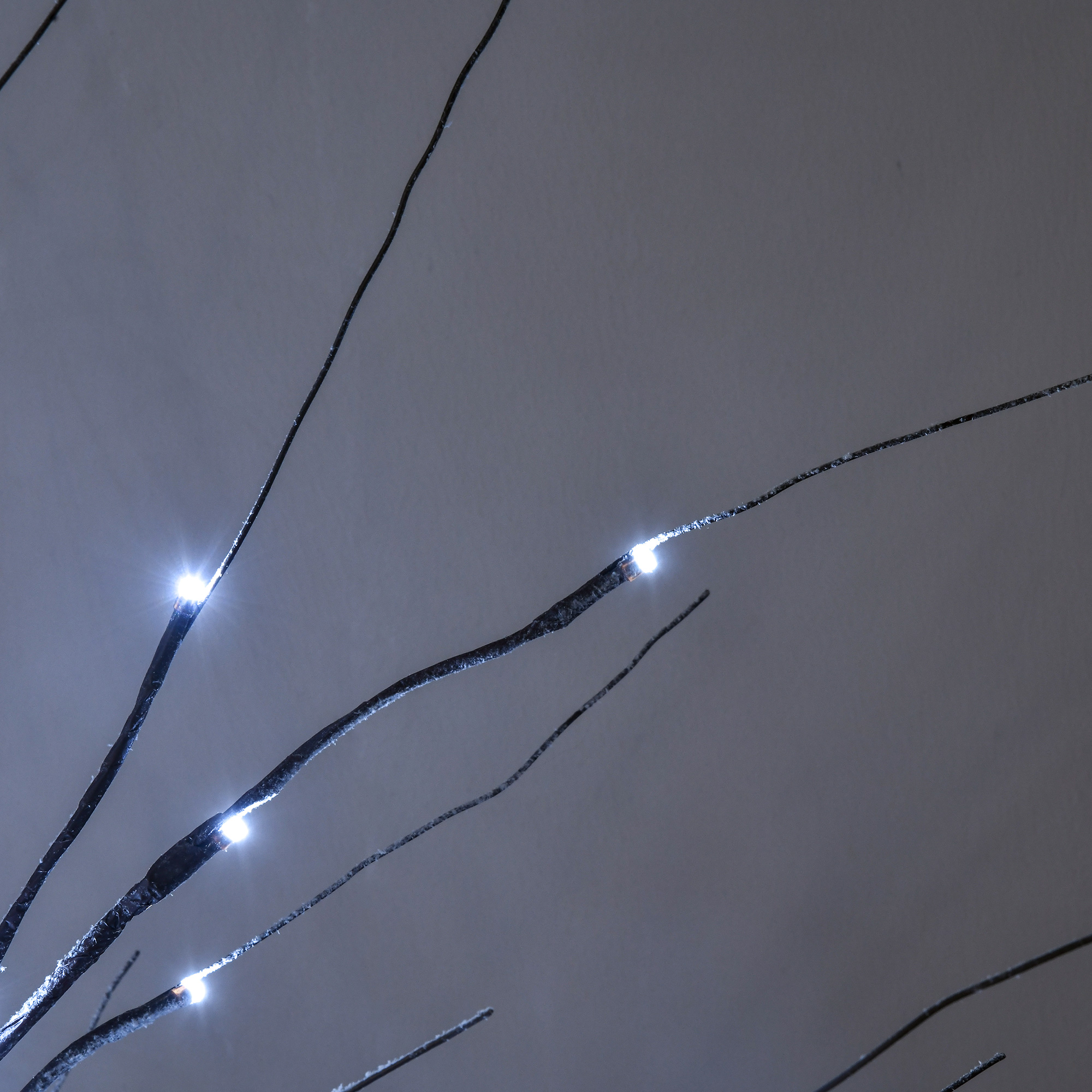 künstliche Birke mit LED-Beleuchtung, 96 kaltweiße Mikro-LEDs, 150 cm, Braun