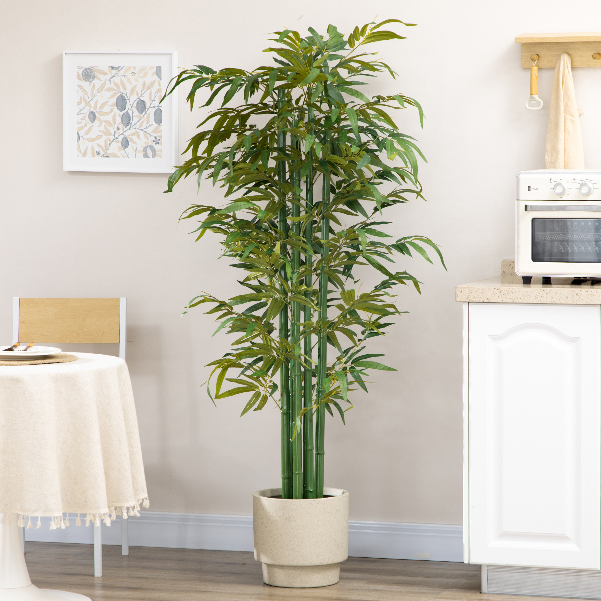 Kunstbambus, realistisches Aussehen, mit Blumentopf, für Indoor, 180 cm, Grün/Schwarz