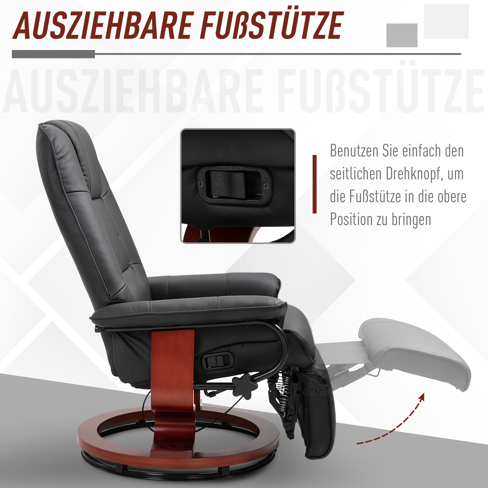Relaxsessel Fernsehsessel Liegesessel Kunstleder 360° Drehstuhl 145° neigbar Schwarz 78 x 87 x 100 cm