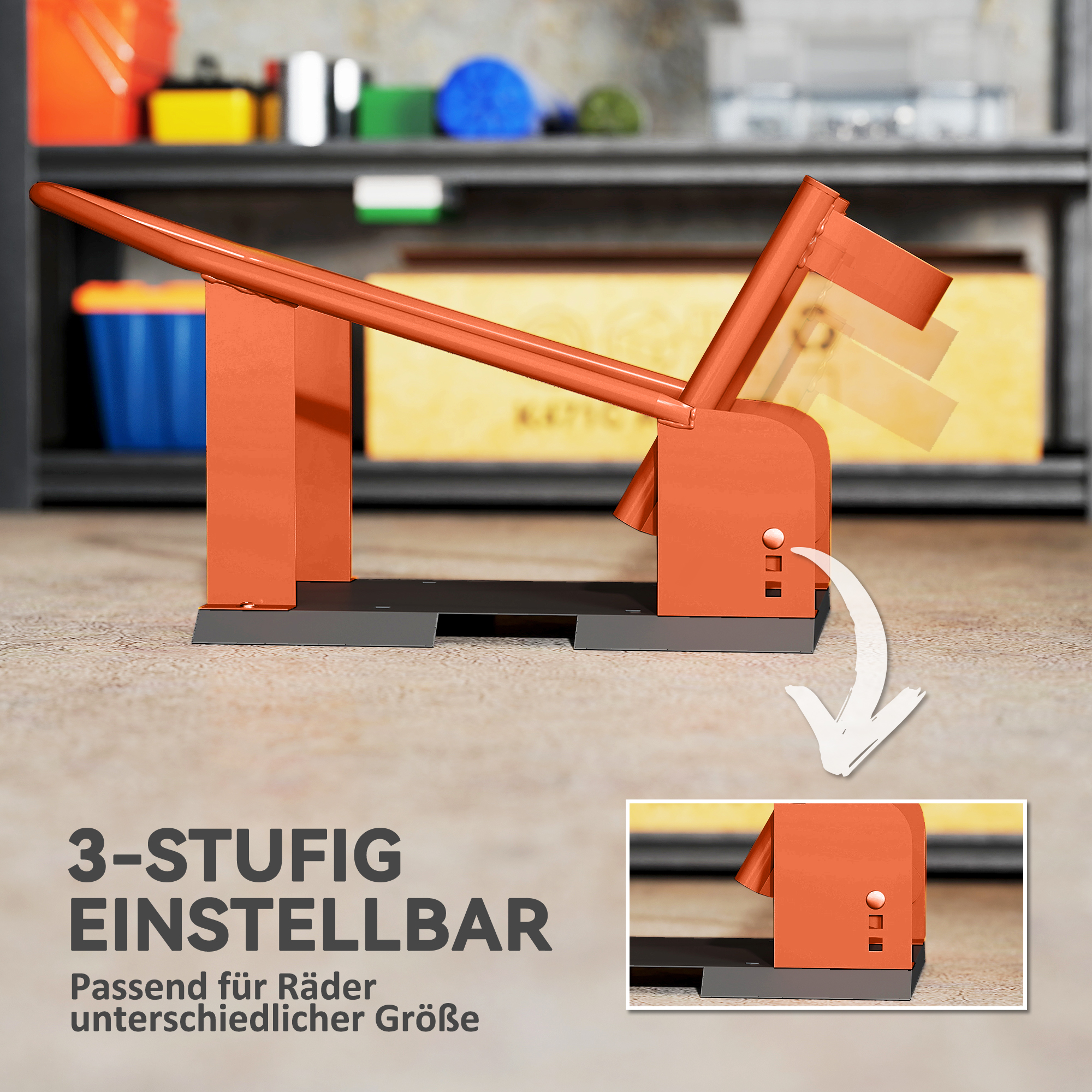Motorradständer für 15-21", 381-533,4 mm Vorderrad, einstellbare Motorradwippe 816,5 kg Tragkraft Orange