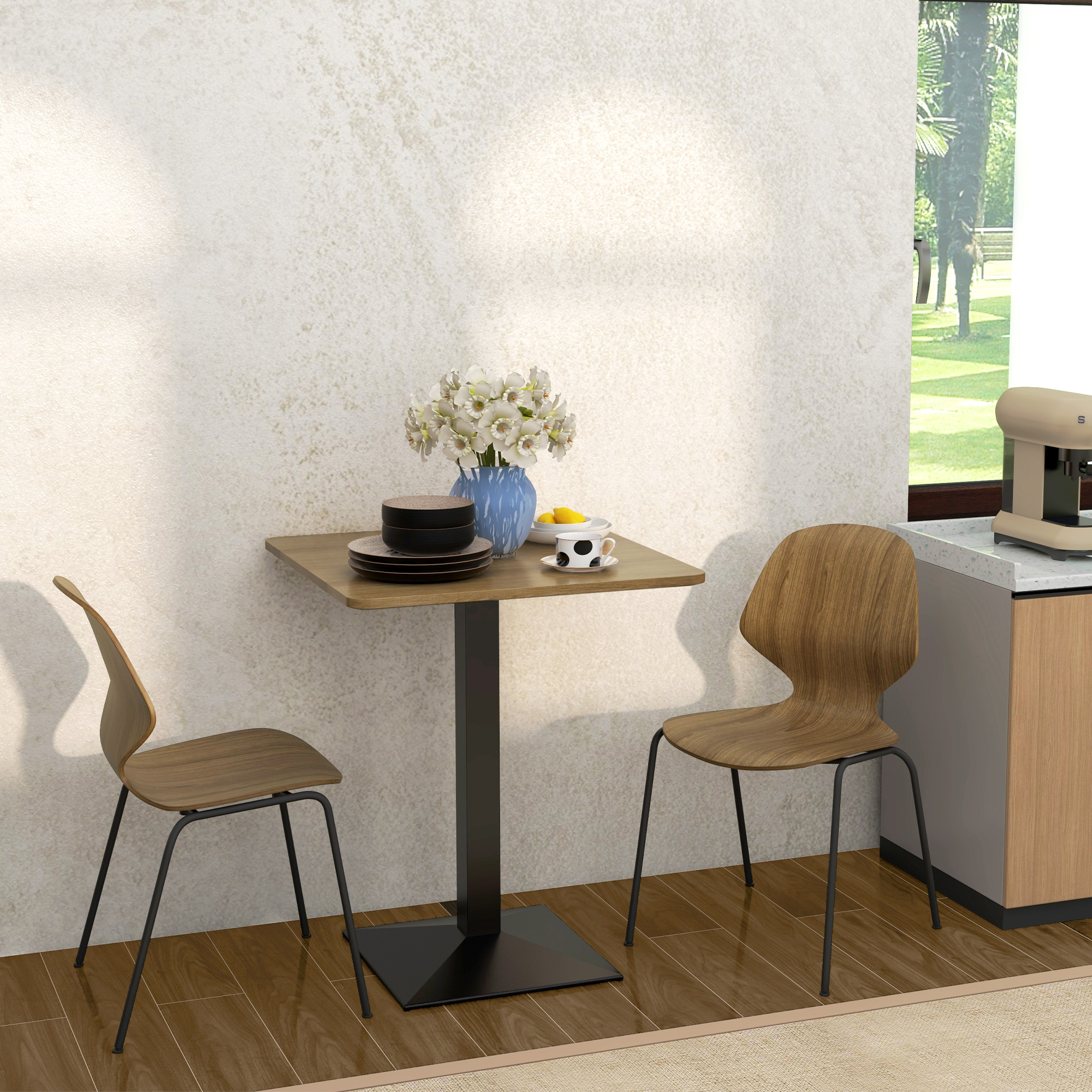 Esstisch Quadratischer Küchentisch für 2 Personen Esszimmertisch mit Holzoptik Stahlbasis 70 x 70 x 75 cm Dunkelbraun