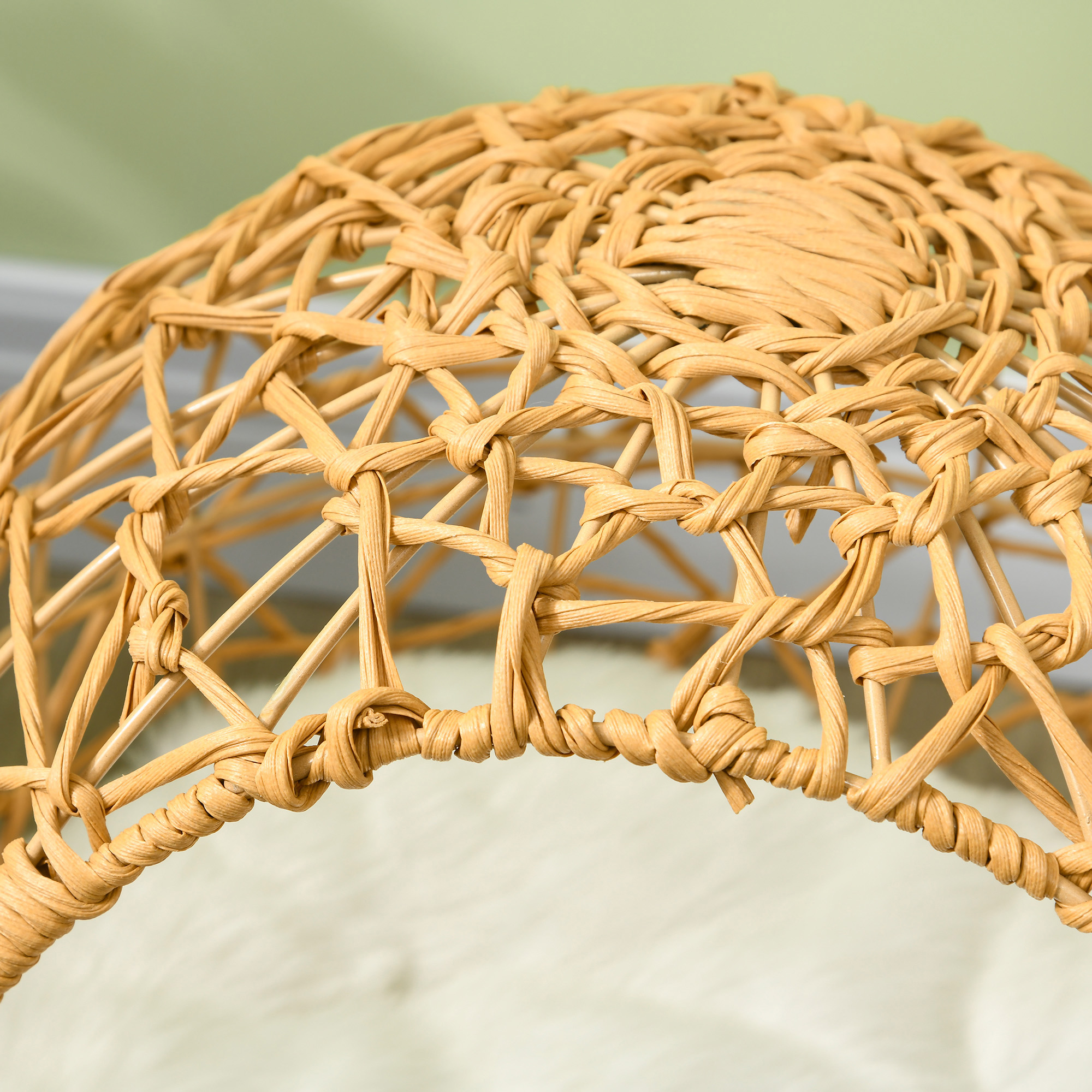 Rattan Katzenkorb Katzenhöhle Katzenhütte Katzenbett mit Kissen erhöhtes Design Haustierbett Braun Ø45 x 57H cm