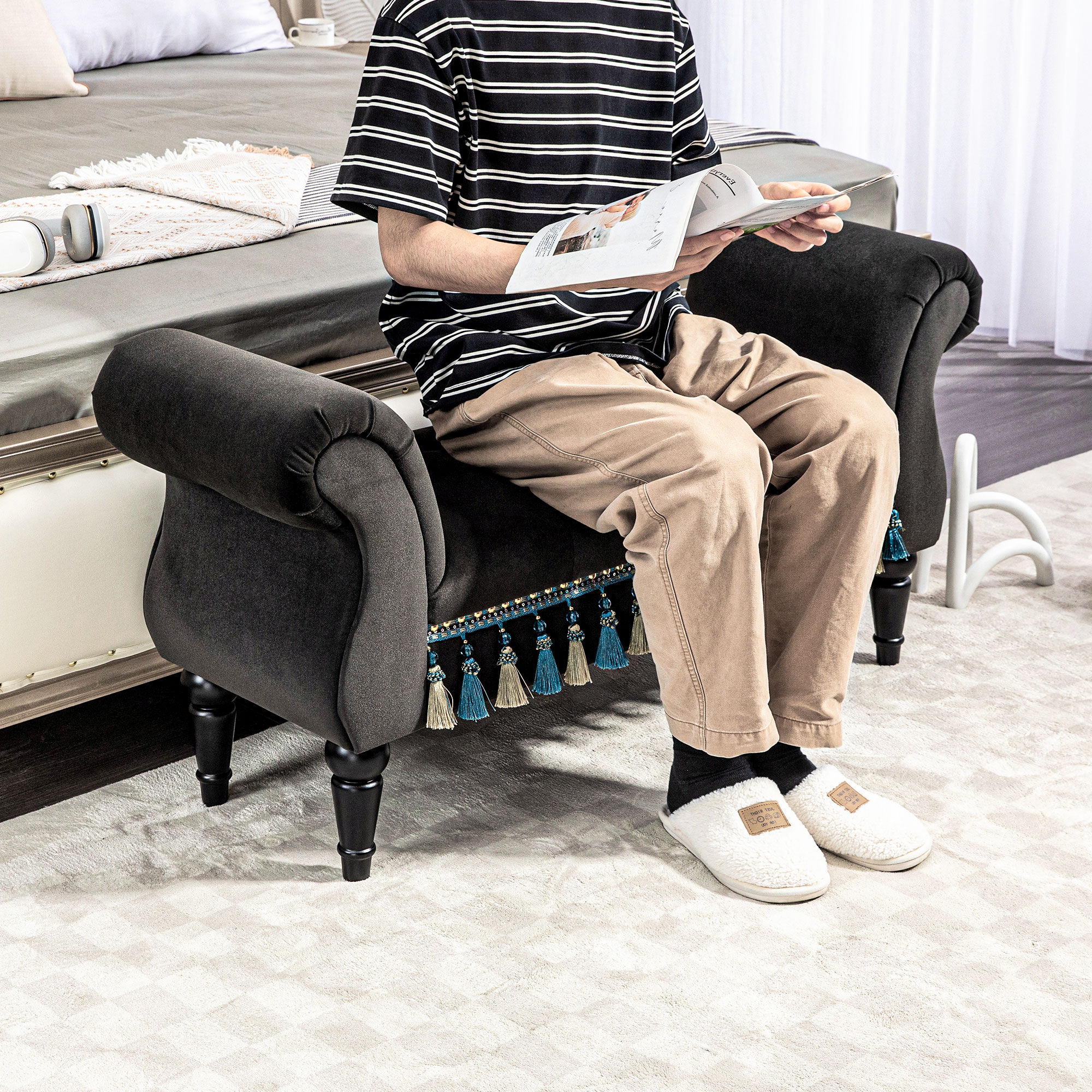 Polsterbank, Sitzbank, Vintage-Design, bis 150 kg, 117x40x58 cm, Dunkelgrau