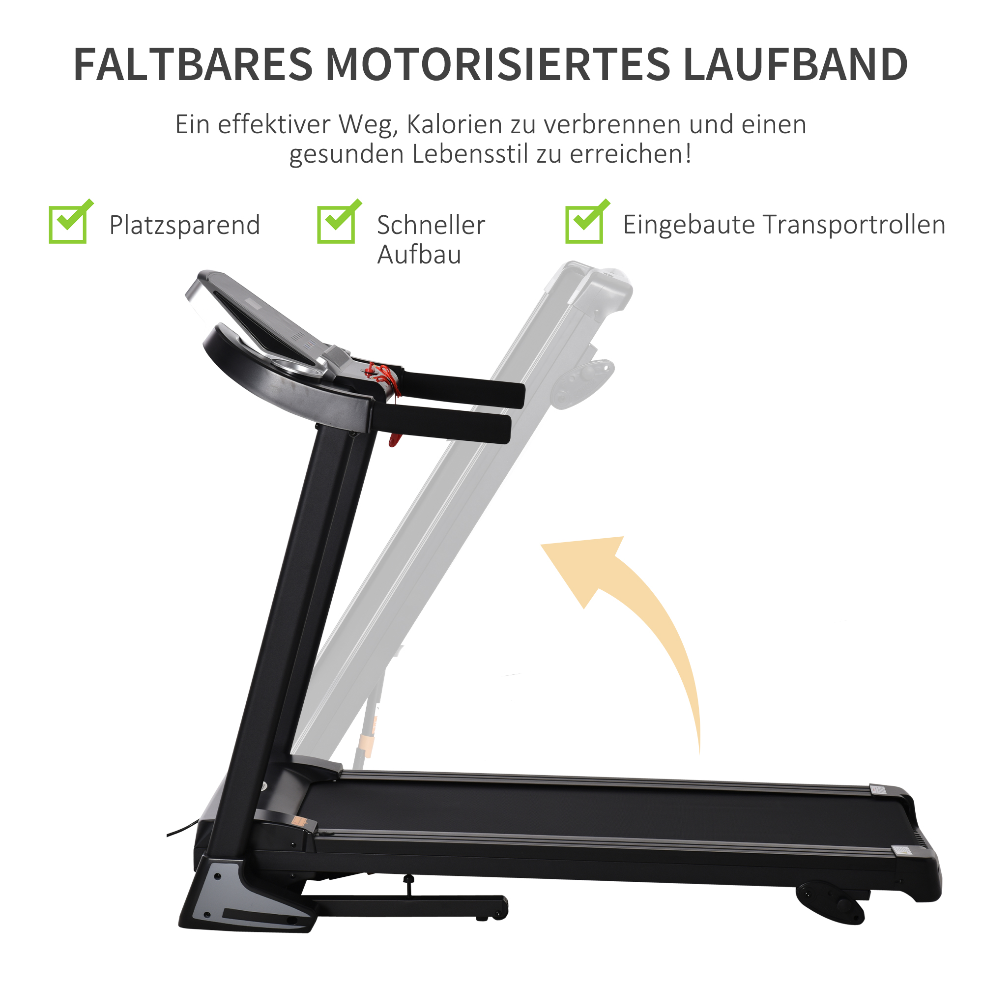 Laufband Klappbar elektrisch 500 W 1-12 km/h LED-Display Getränkehalter und Handyhalterung sehr gut geeignet für Home Gym Indoor Fitness Schwarz 134 x 60 x 118 cm