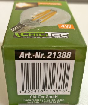 LED Tropfenlampe E14 "Filament T4", 3000k, 500lm, 230V/4W, warmweiß